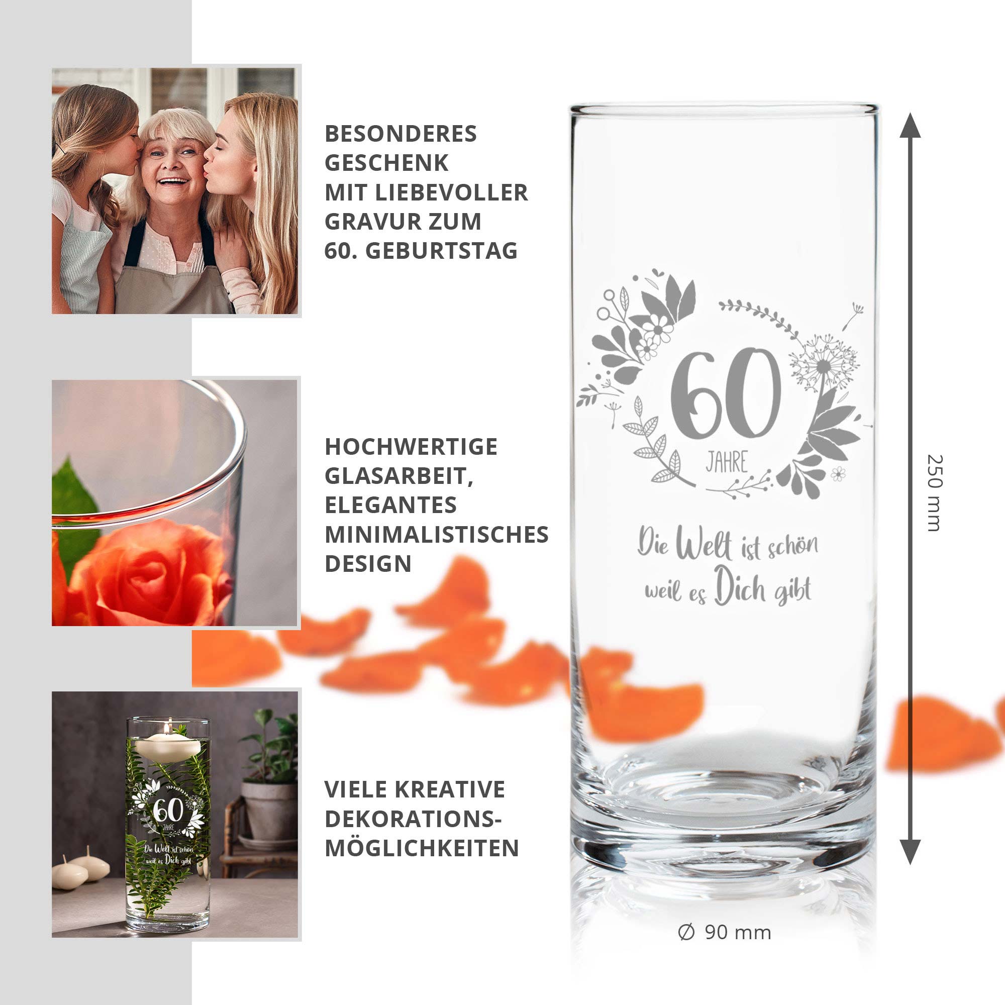 Runde Vase mit Gravur - 60. Geburtstag Runde Vase mit Gravur - 60. Geburtstag