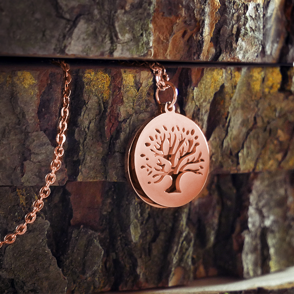 Kettenanhänger Rosegold - Baum und Jahresringe mit Initialen 3700 - 3