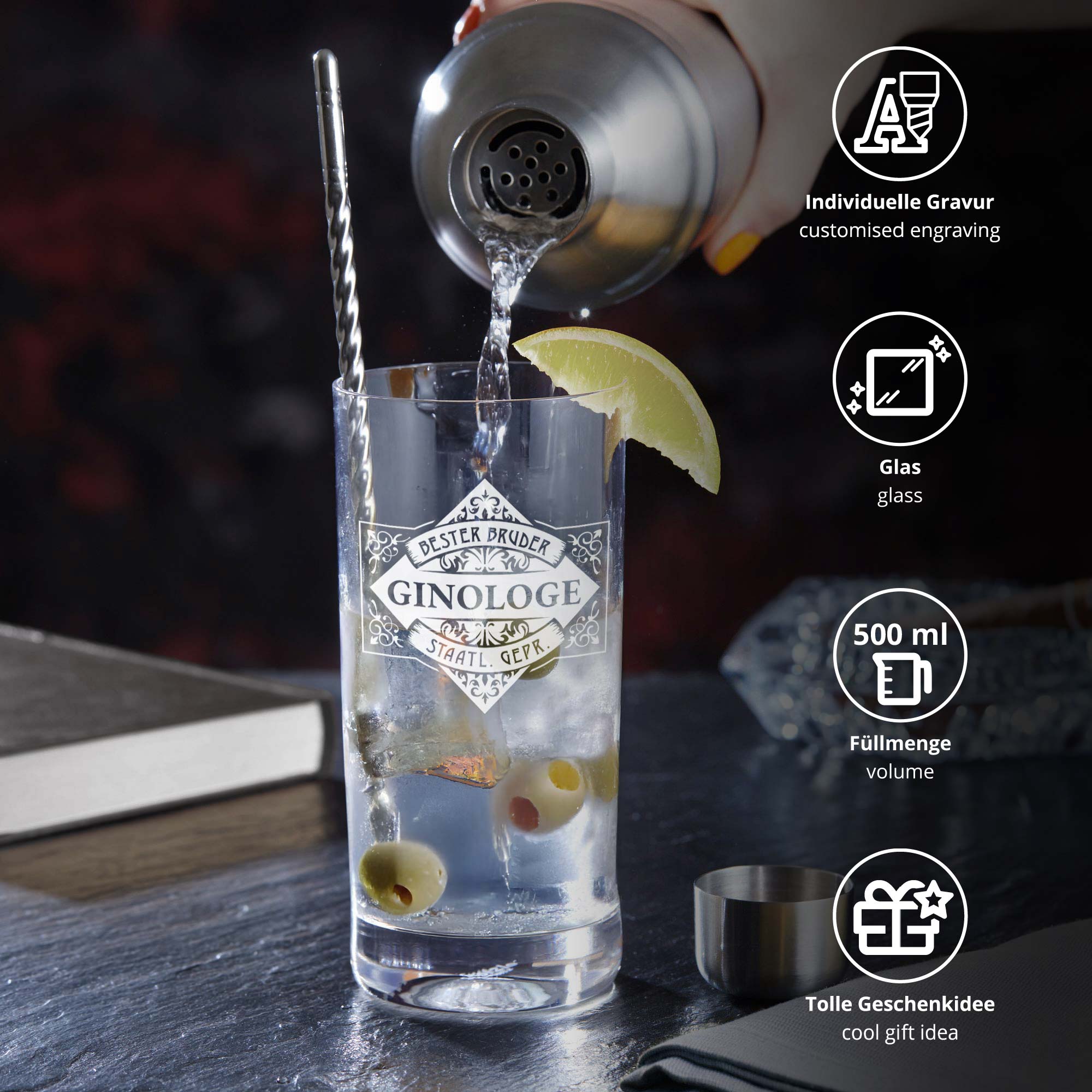 Cocktailglas mit Gravur - Ginologe