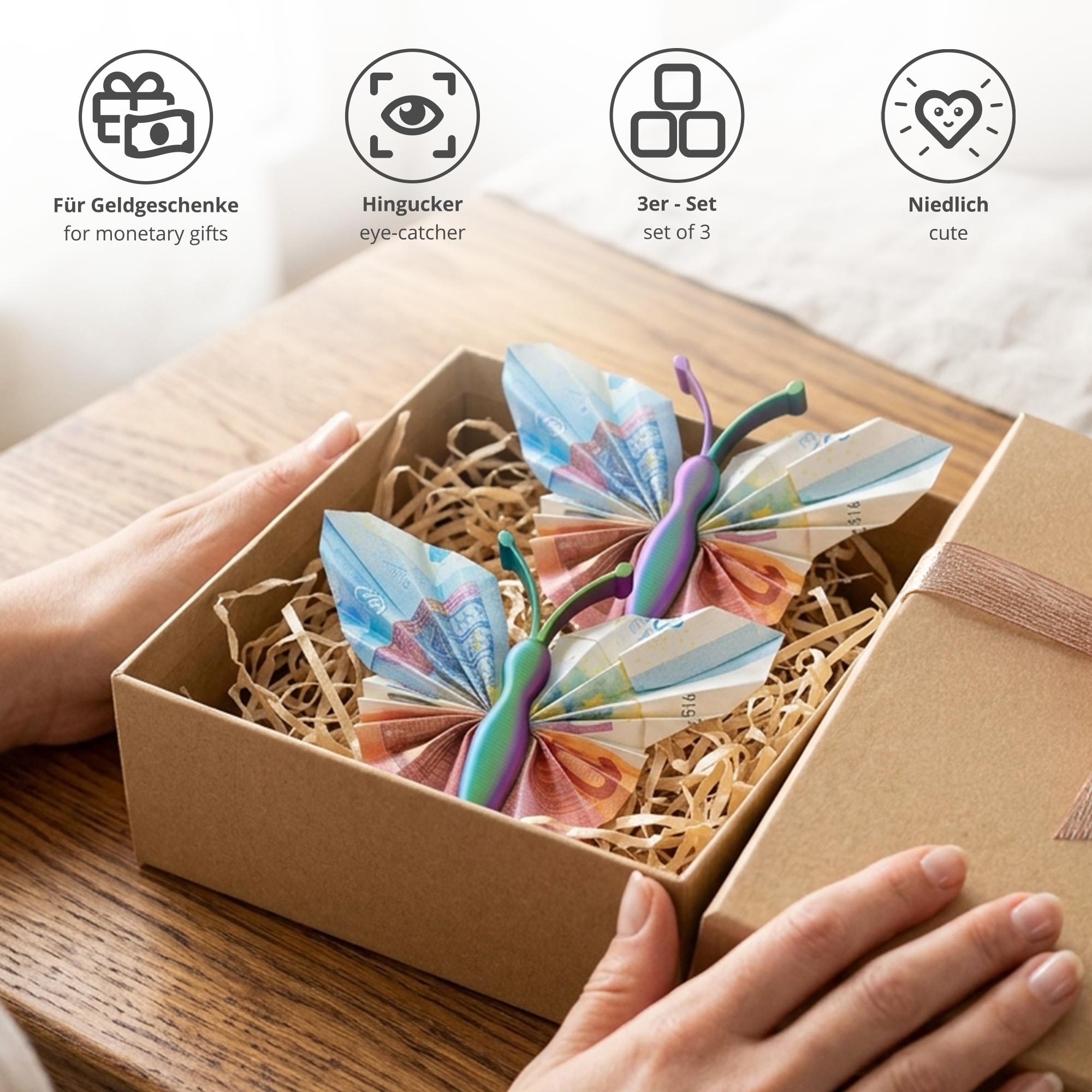 Geldgeschenk Schmetterling Farbverlauf – 3er Set Geschenkverpackung für Geld Geldgeschenk Schmetterling Farbverlauf – 3er Set Geschenkverpackung für Geld