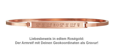 Armreif Rosegold mit Gravur - Geokoordinaten mit Herz 3547 - 1