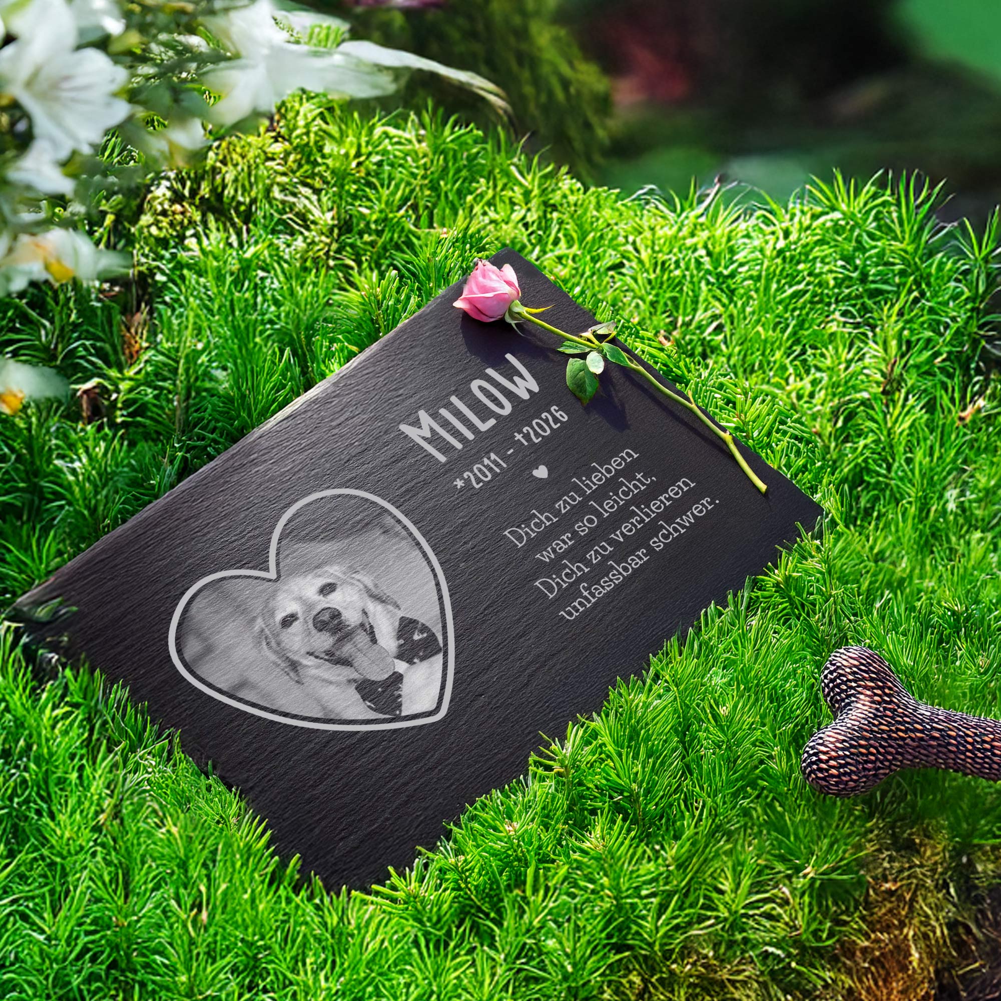 Grabplatte zur Trauer Haustier - Schiefer Gedenktafel mit Foto