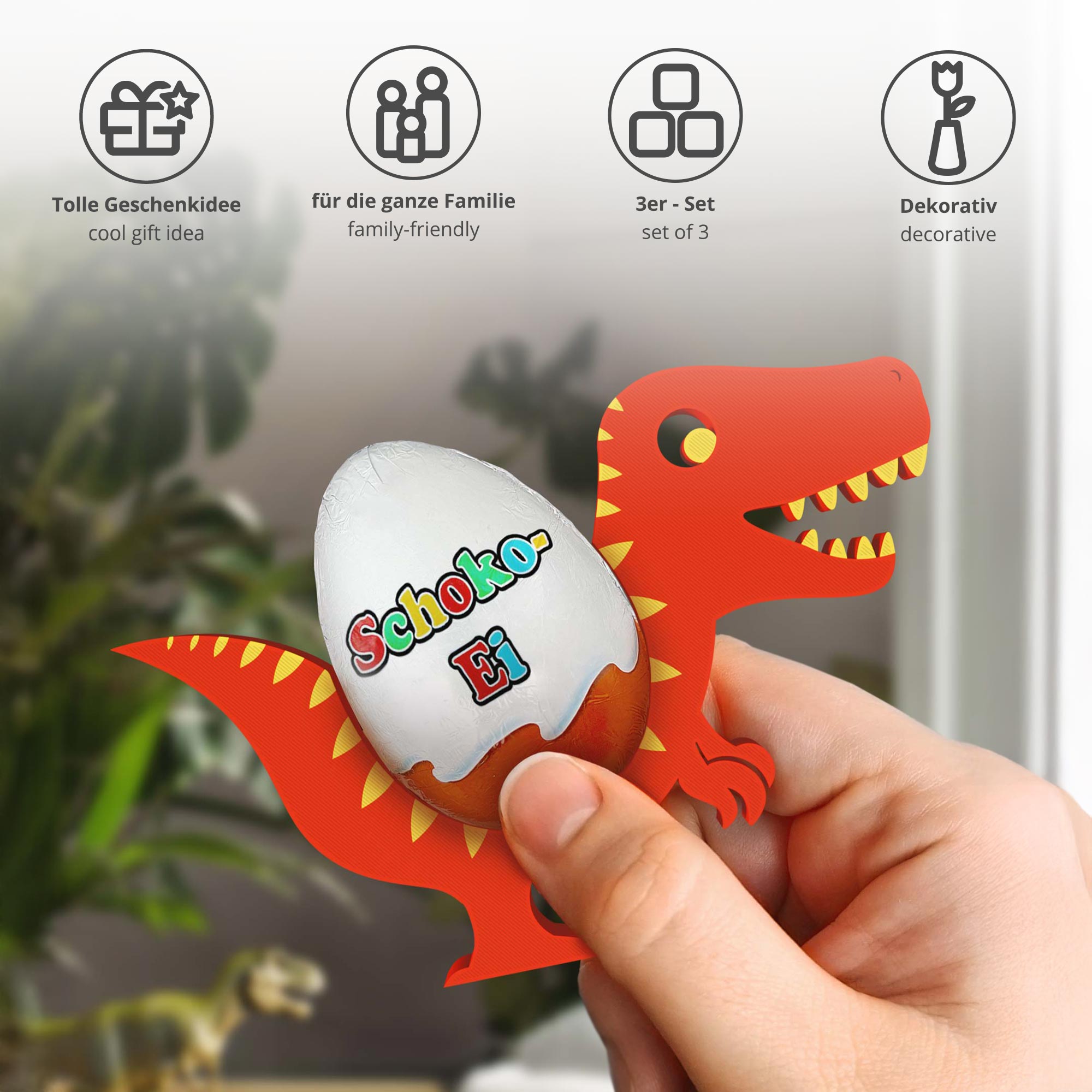 Dinosaurier Ü-Ei Halter Bunt - 3er Set