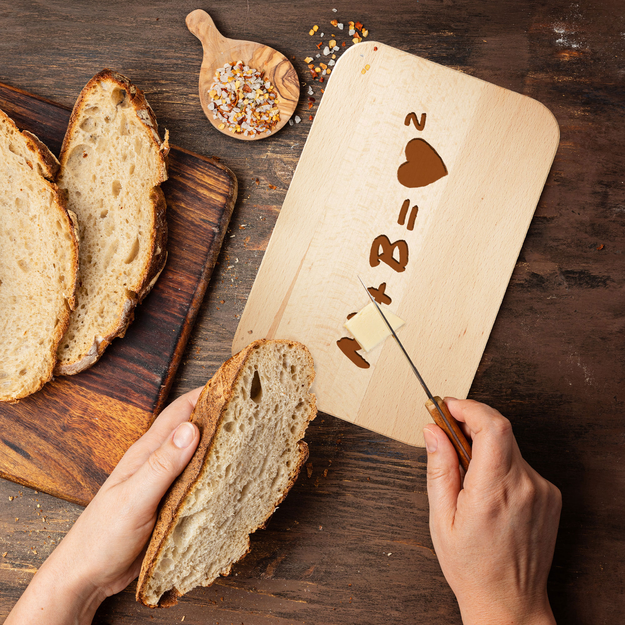 Frühstücksbrettchen mit Gravur - Herz zum Quadrat Frühstücksbrettchen mit Gravur - Herz zum Quadrat