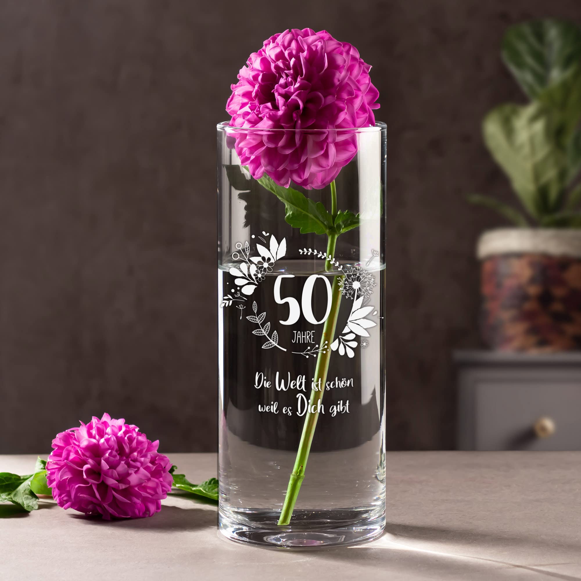 Runde Vase mit Gravur - 50. Geburtstag