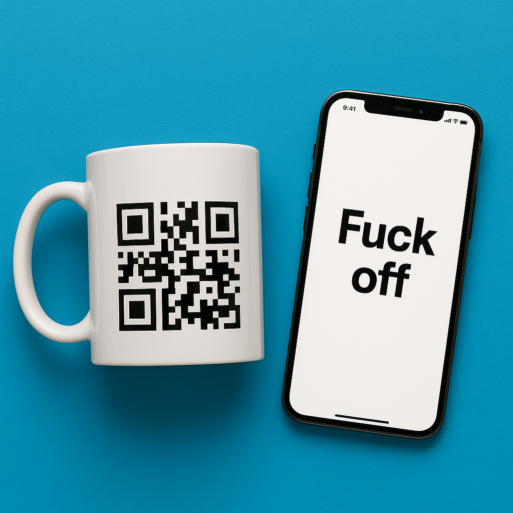 Geheimtasse mit QR-Code – Scanne & erhalte „Fuck off“