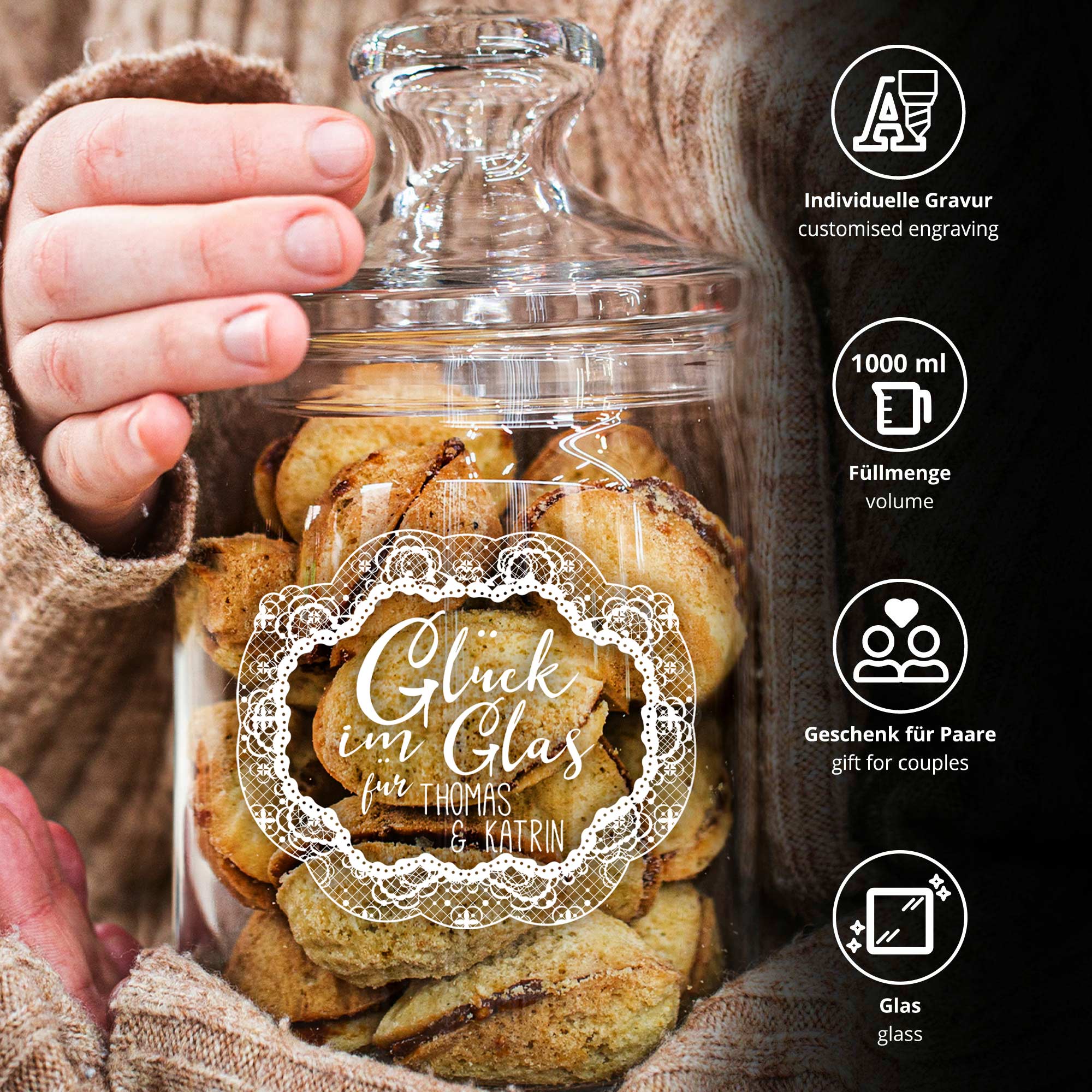 Bonbonglas mit Gravur - Glück im Glas Bonbonglas mit Gravur - Glück im Glas