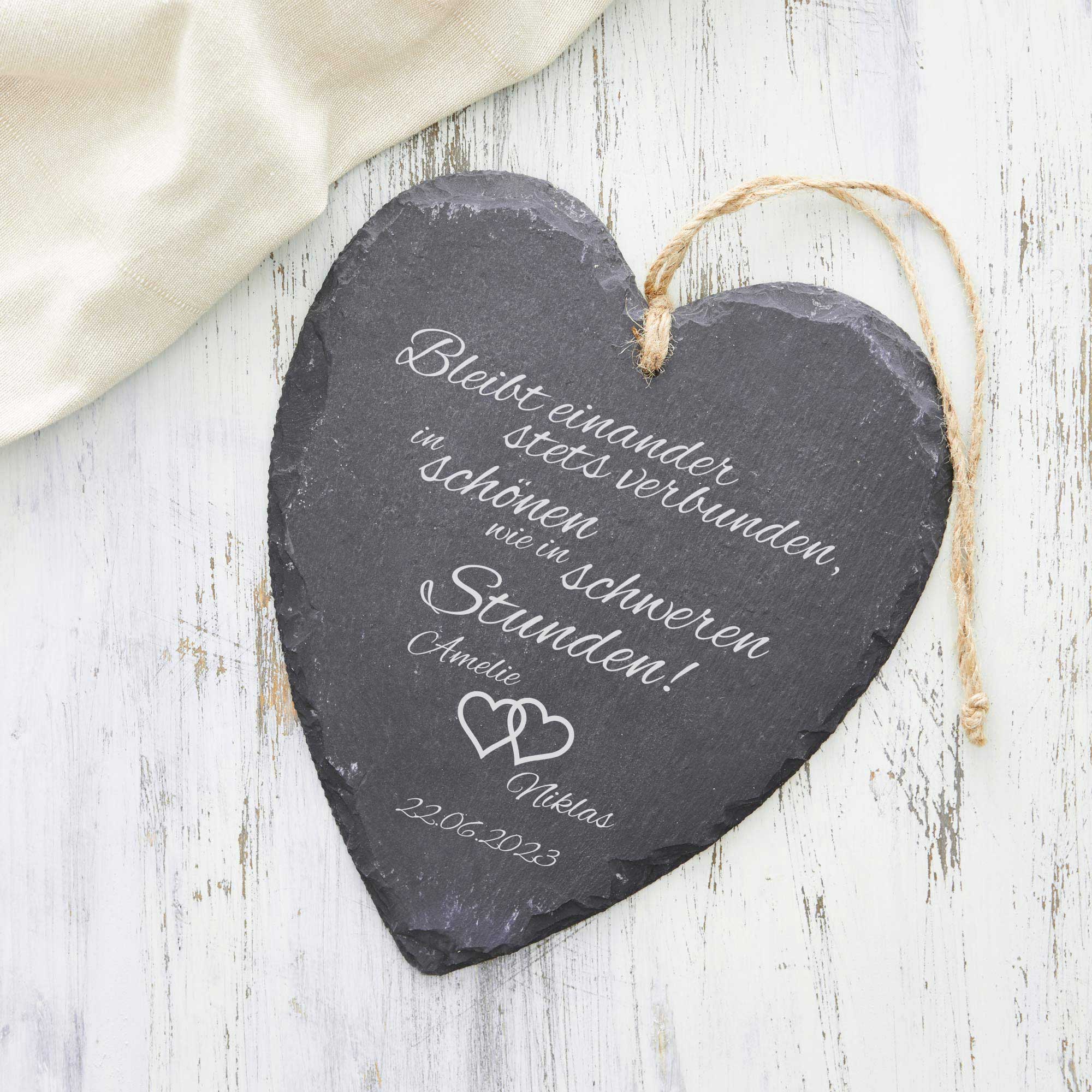 Schieferherz zur Hochzeit - personalisiert