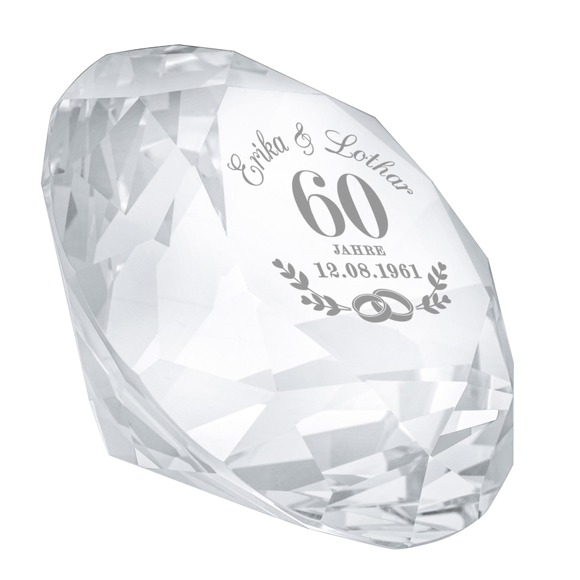 Diamant Kristall mit Gravur zur diamantenen Hochzeit Diamant Kristall mit Gravur zur diamantenen Hochzeit