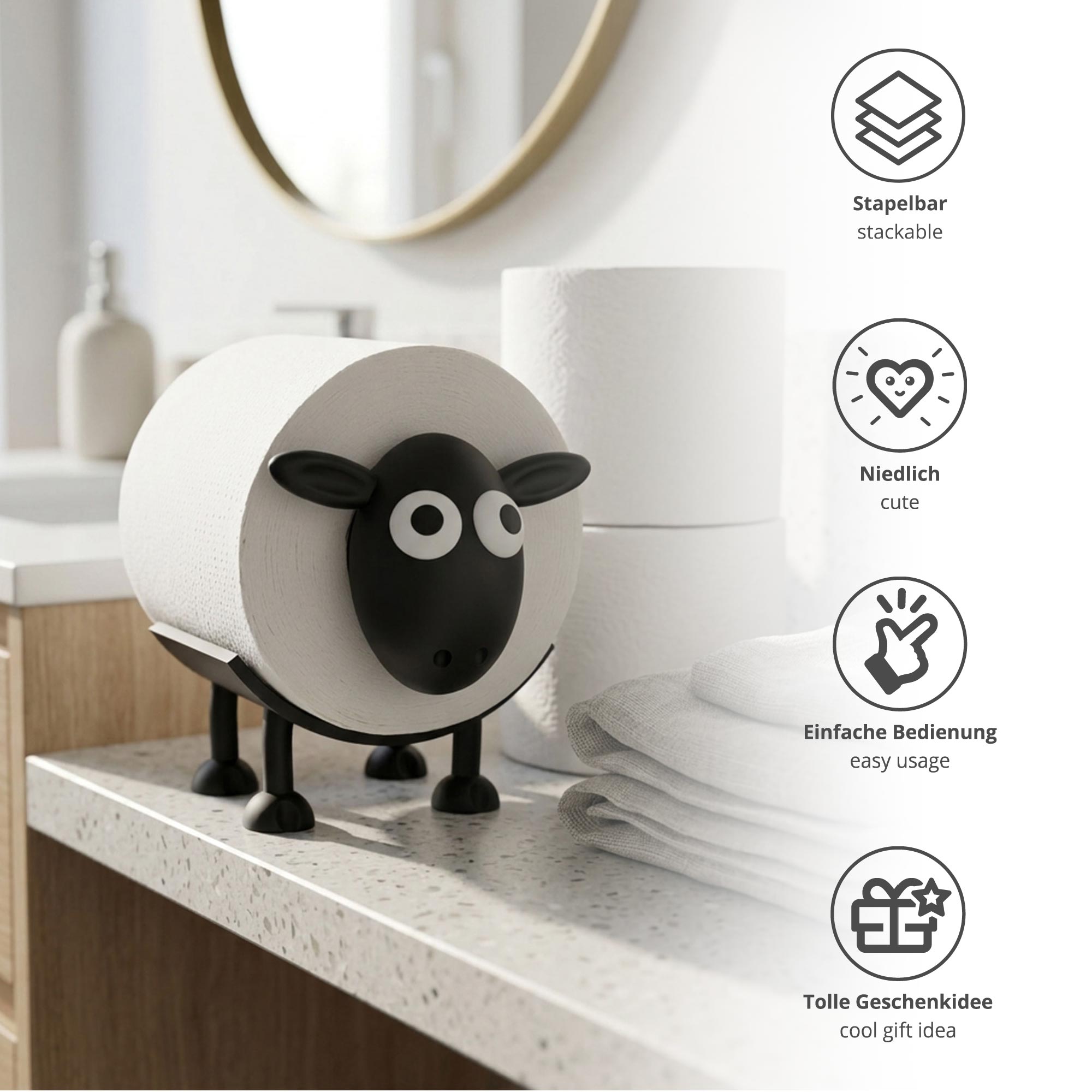 3er Set Schaf Toilettenpapierhalter - Lustige Badezimmer Deko