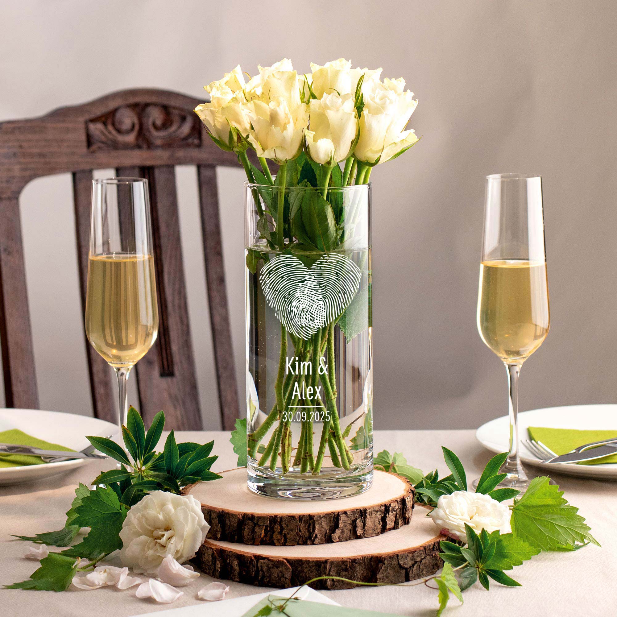Runde Vase mit Gravur - Fingerabdruck Herz Runde Vase mit Gravur - Fingerabdruck Herz