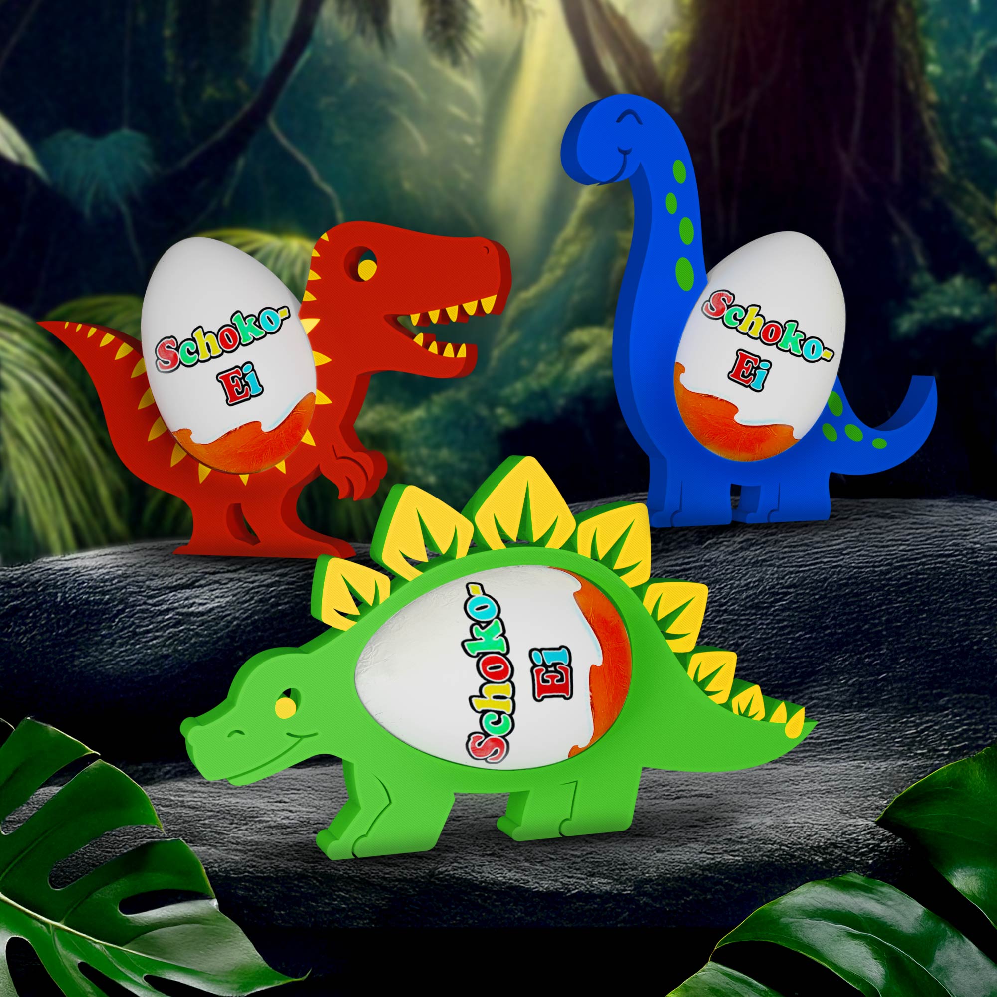 Dinosaurier Ü-Ei Halter Bunt - 3er Set