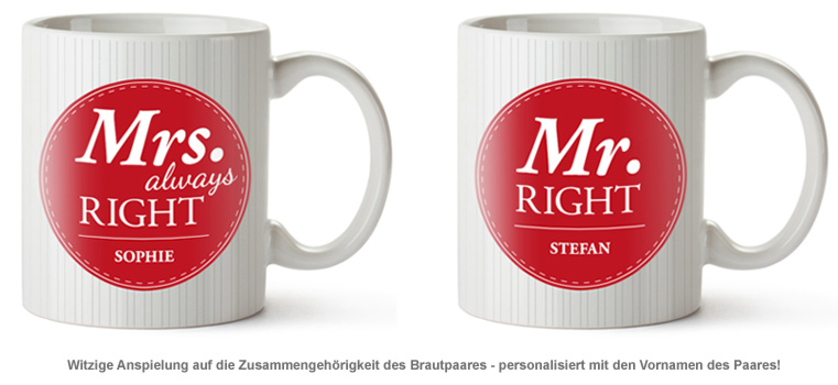 Personalisiertes Tassen Set - Mr and Mrs Right 2176 - 1