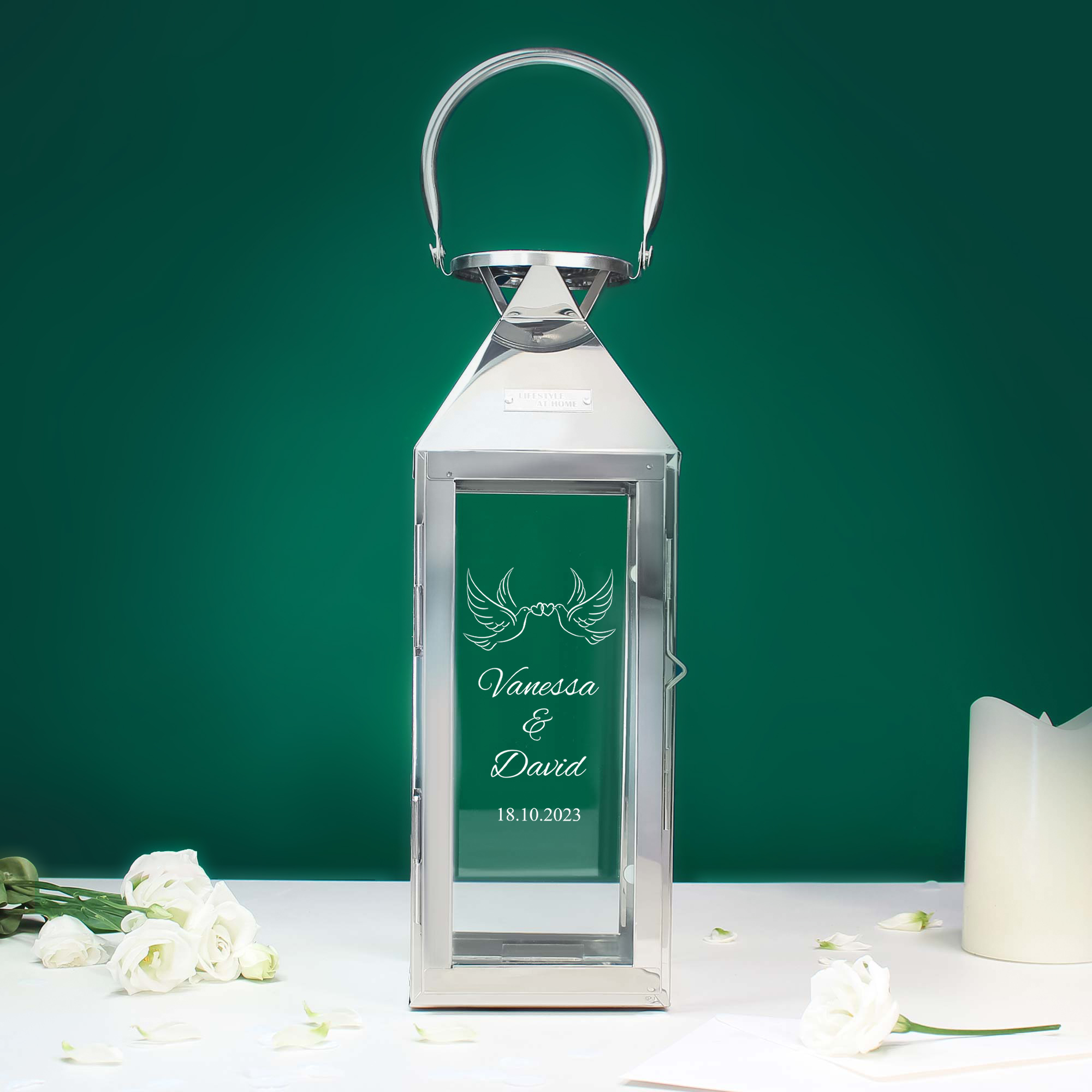 Laterne - Silber - Klein - Hochzeit - Tauben - Personalisiert