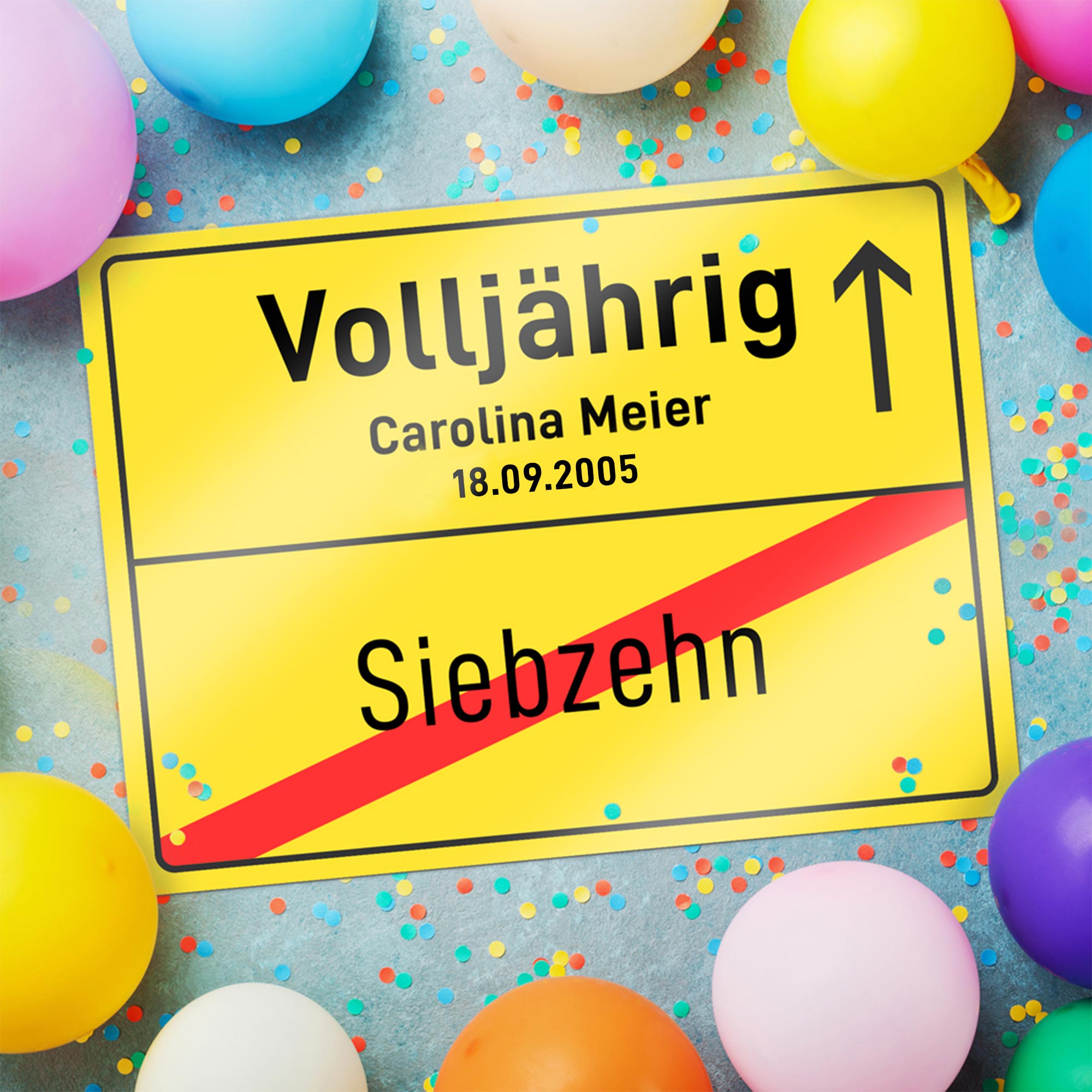 Personalisiertes Ortsschild - 18. Geburtstag mit Kunstdruck