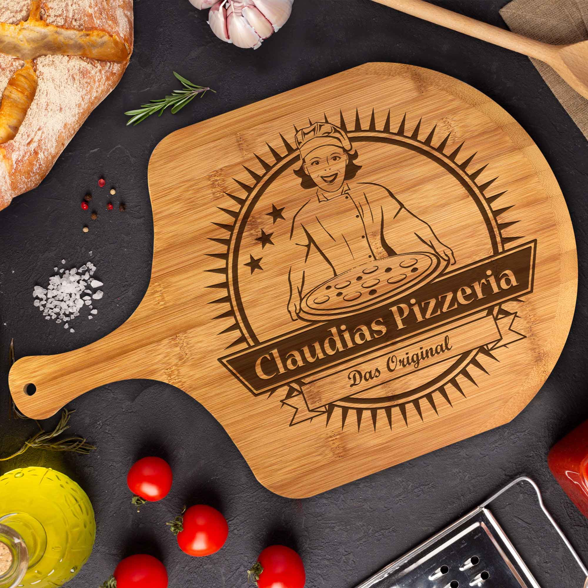 Pizzabrett Premium mit Gravur - Köchin - Name