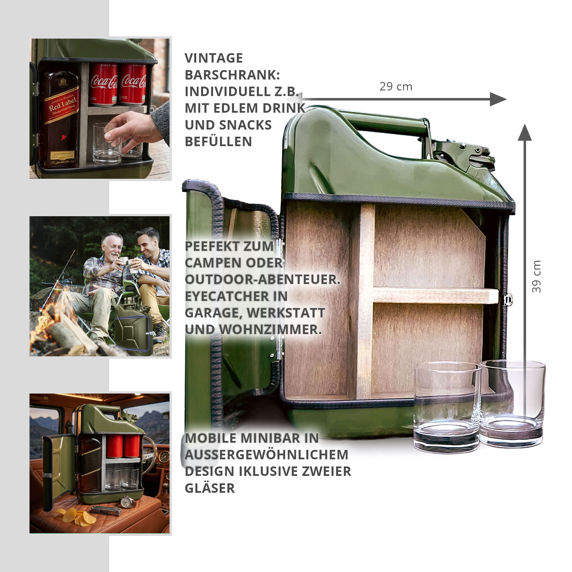 10l Kanisterbar 3-teilig - grüne Mini Bar mit Barschrank 10l Kanisterbar 3-teilig - grüne Mini Bar mit Barschrank