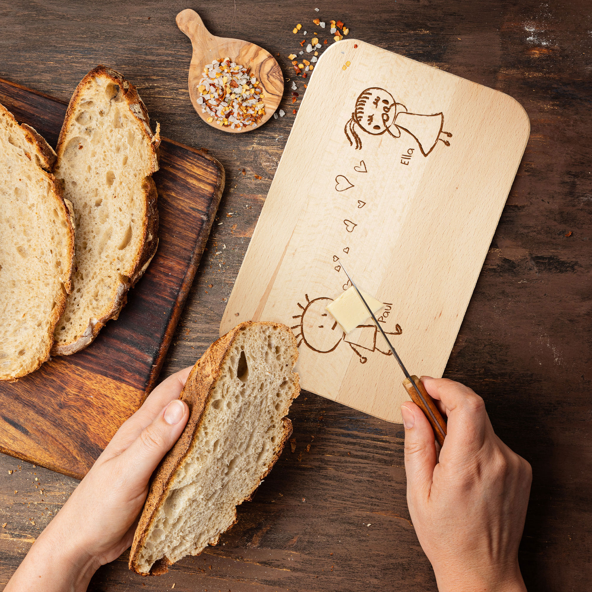 Frühstücksbrettchen mit Gravur - Liebespaar