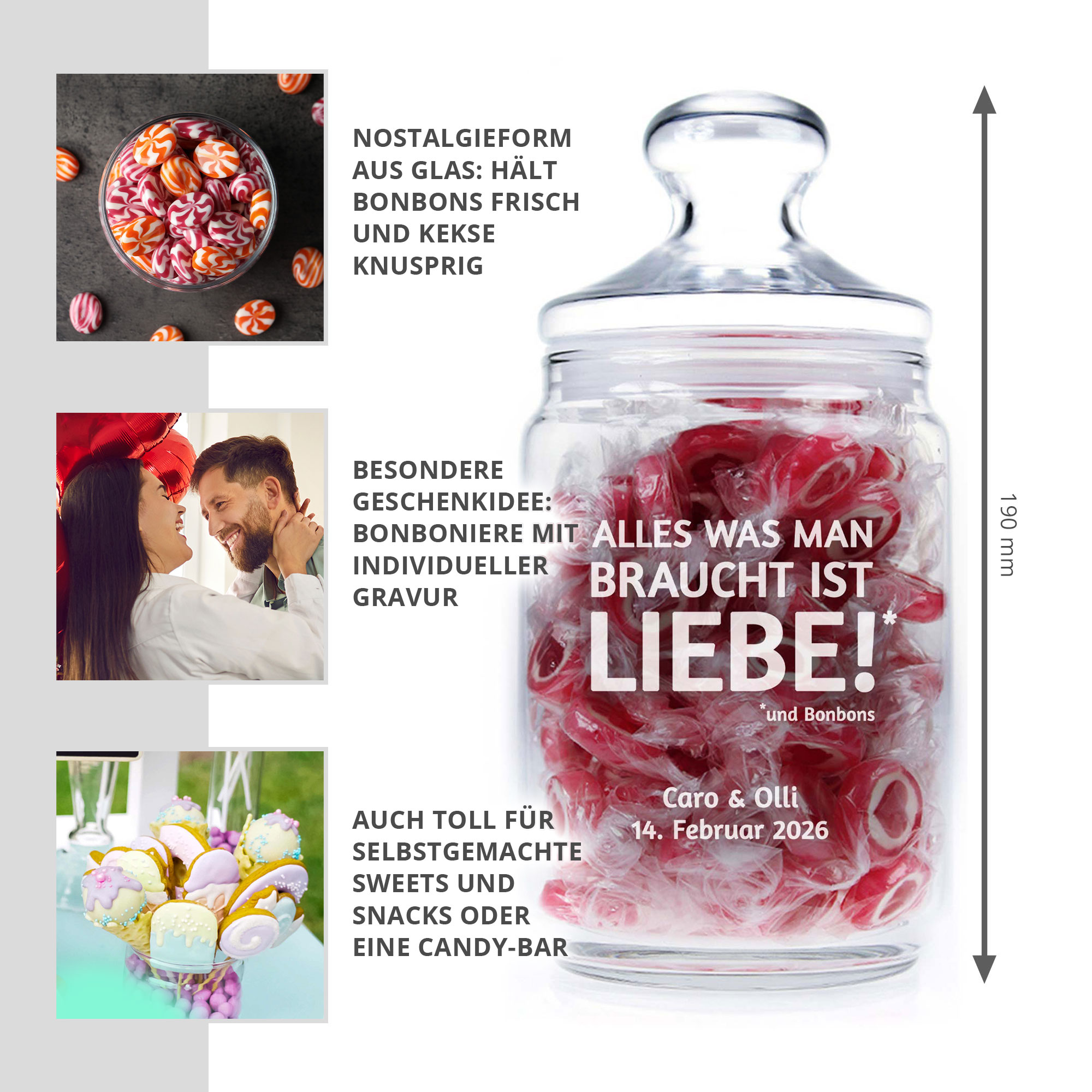 Bonbonglas mit Gravur - Alles was man braucht ist Liebe