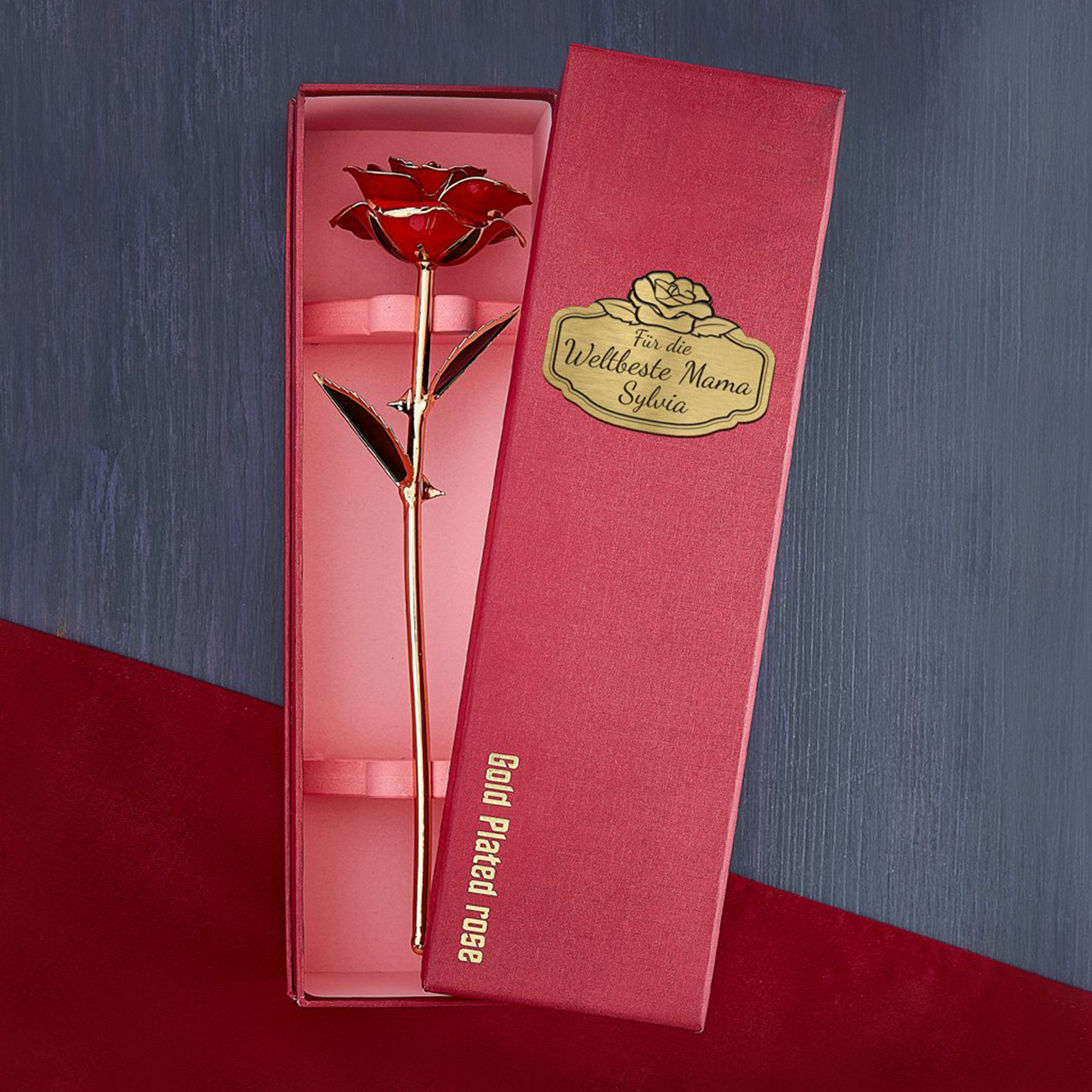 Vergoldete Rose mit Geschenkbox - Weltbeste Mama 3441