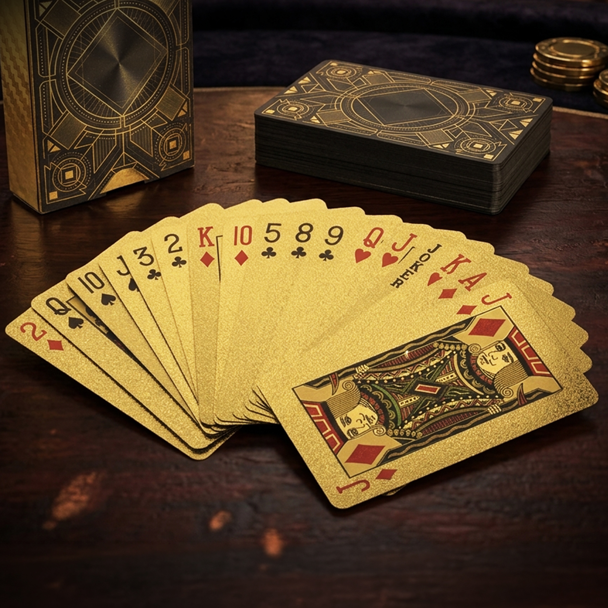 Goldene Spielkarten Deluxe in edler Verpackung