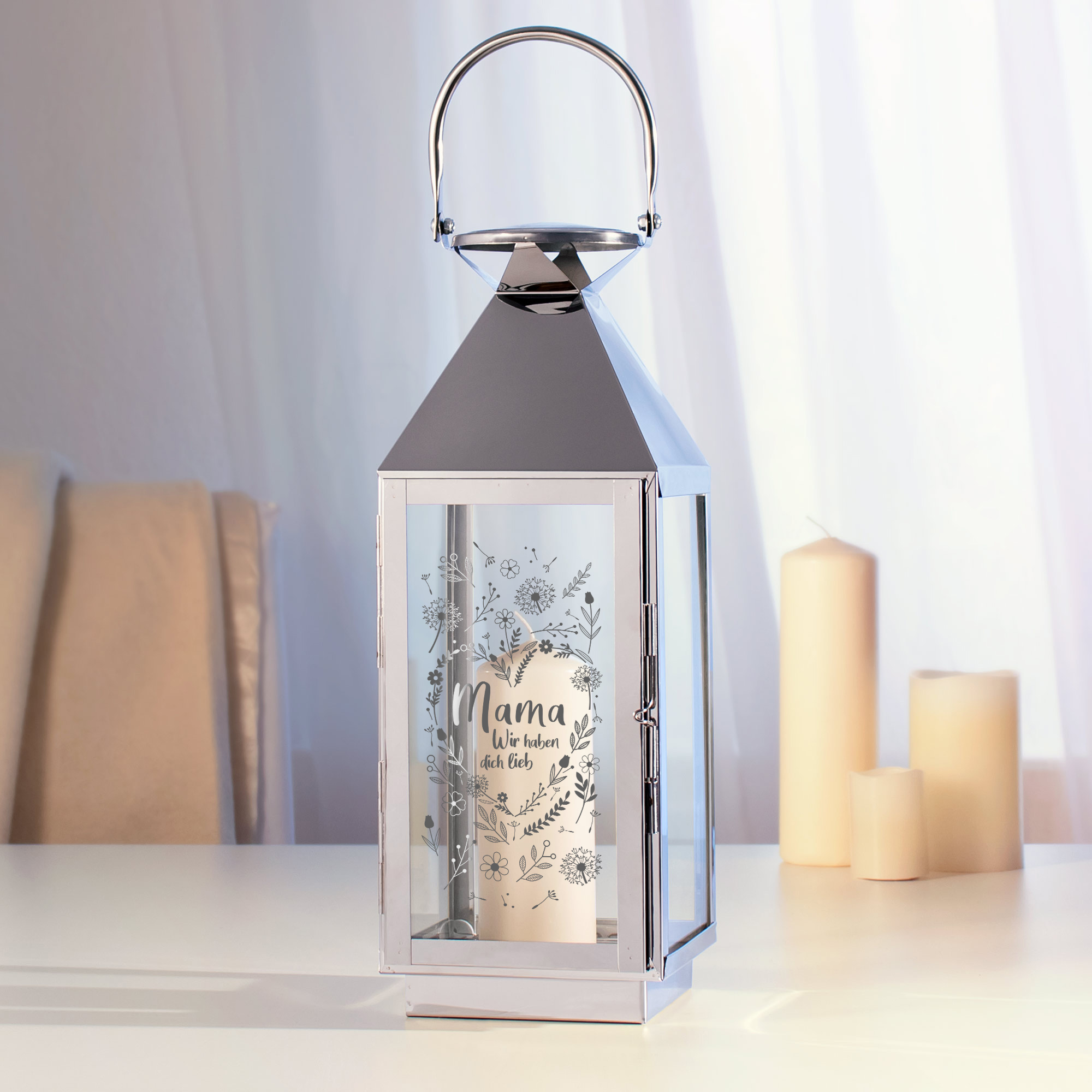 Laterne mit Gravur - Blumenherz für Mama 0003-0001-DE-0002