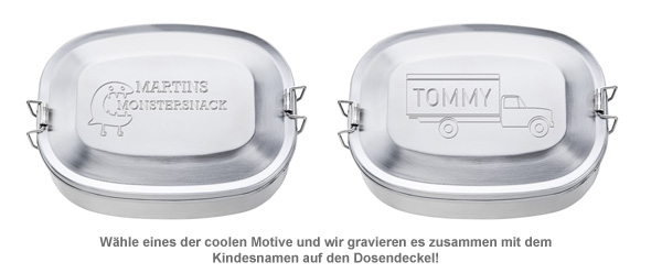 Gravierte Edelstahl Lunchbox für Jungs - rund 2558 - 1