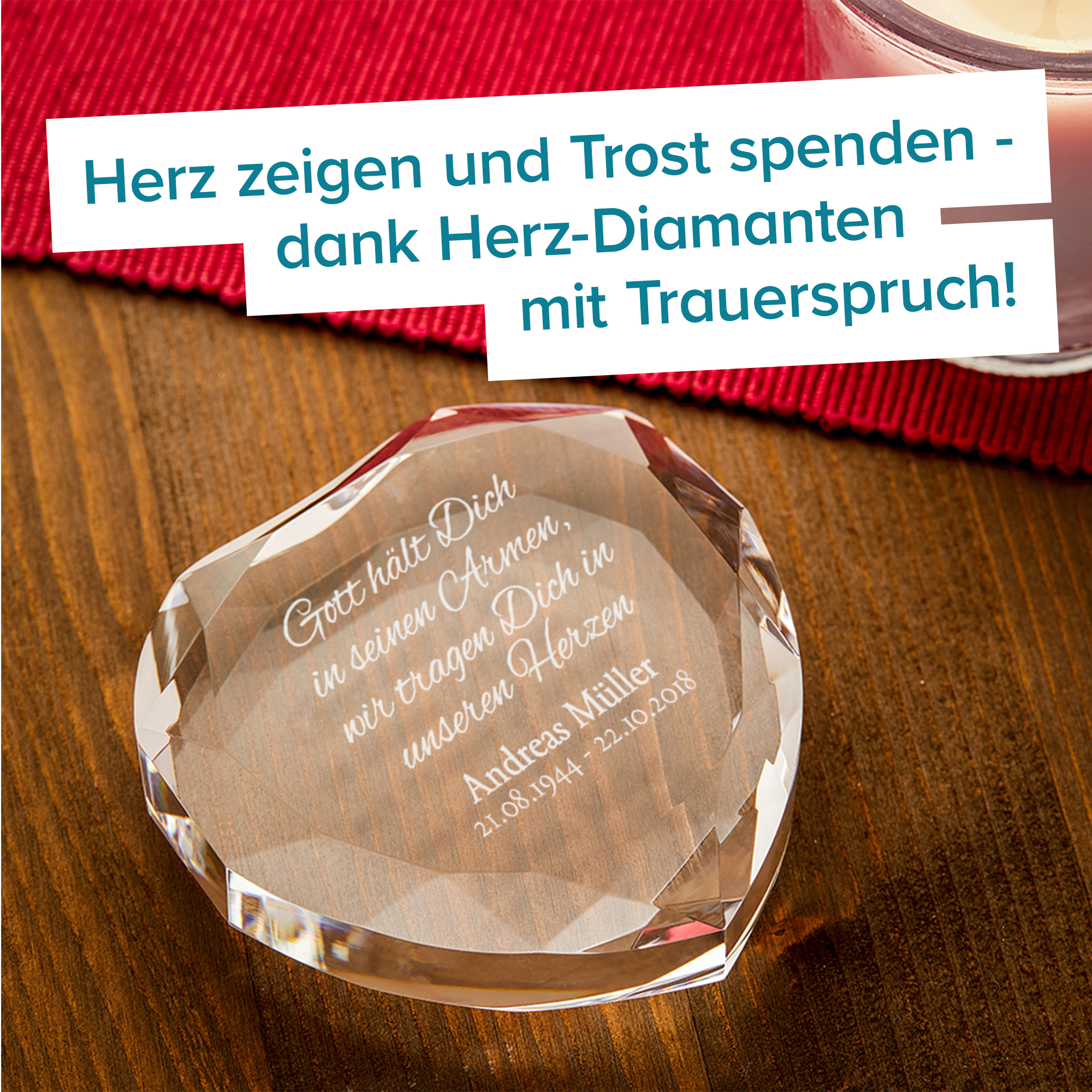 Herz-Diamant mit Gravur - Trauerspruch 4146 - 6