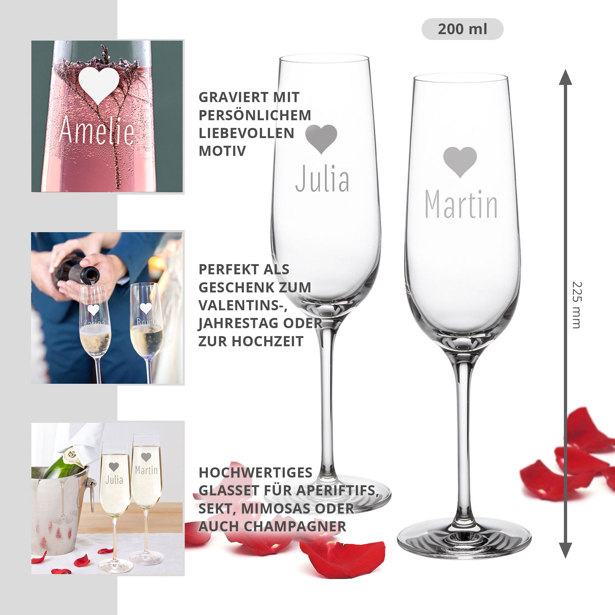 Sektgläser mit Herz Motiv - graviert