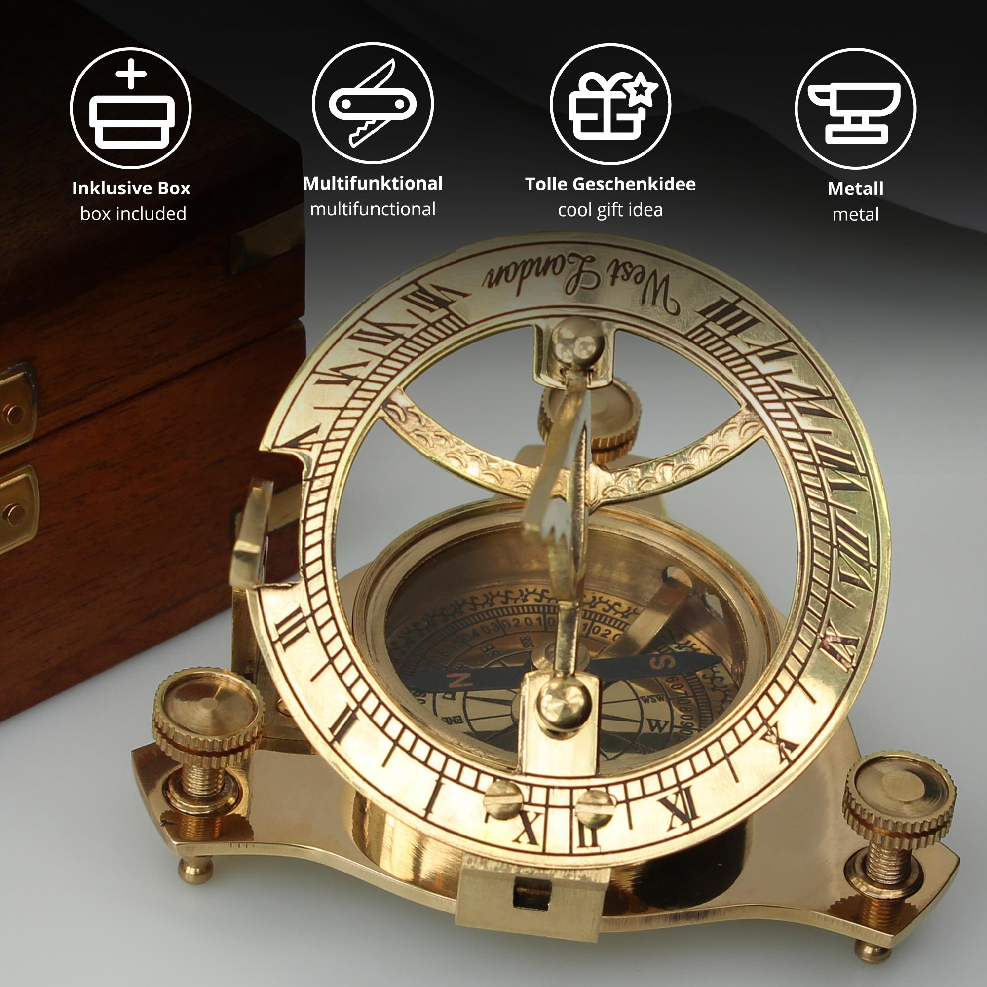 Taschen-Sonnenuhr mit Kompass