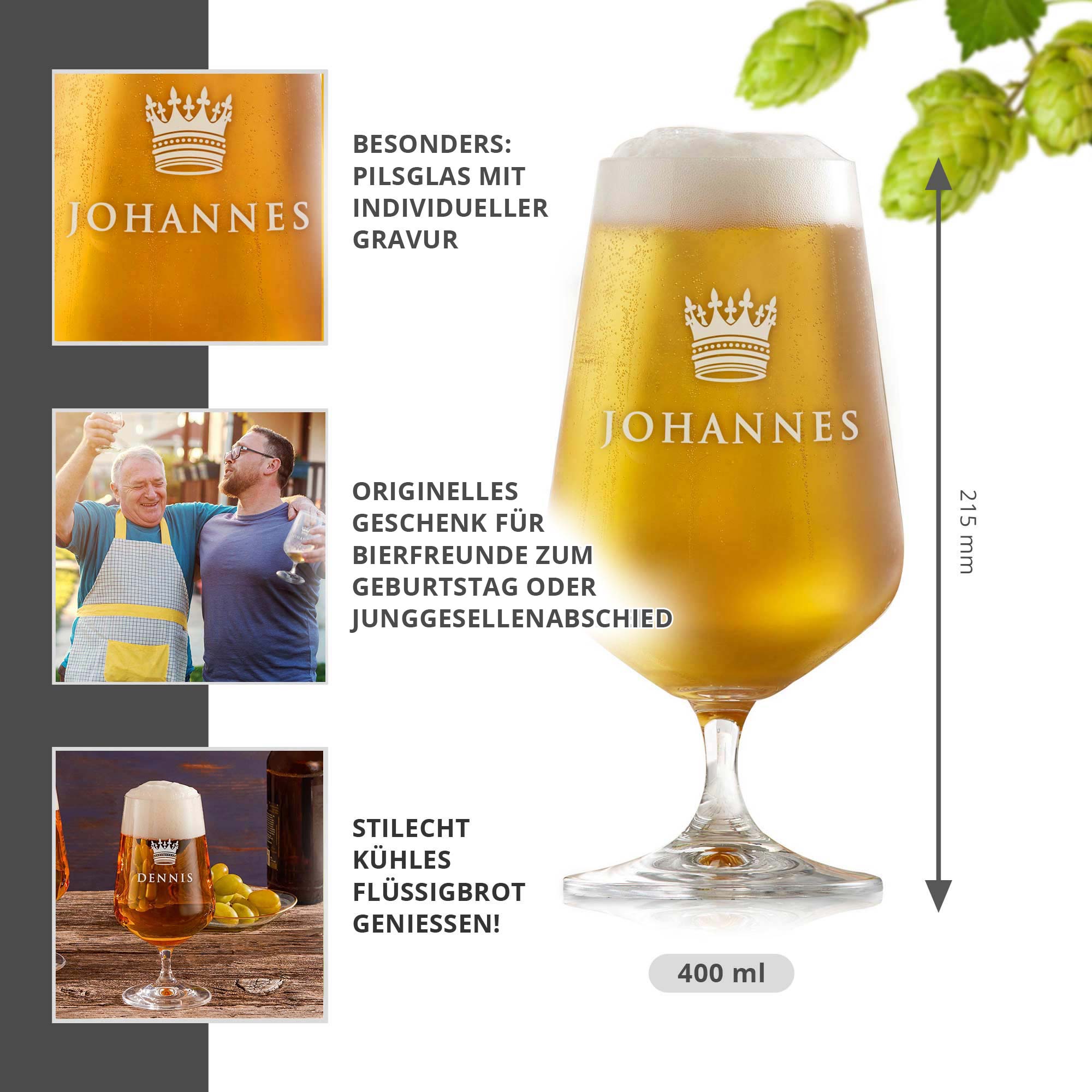 Bierglas mit Gravur - König Krone Bierglas mit Gravur - König Krone