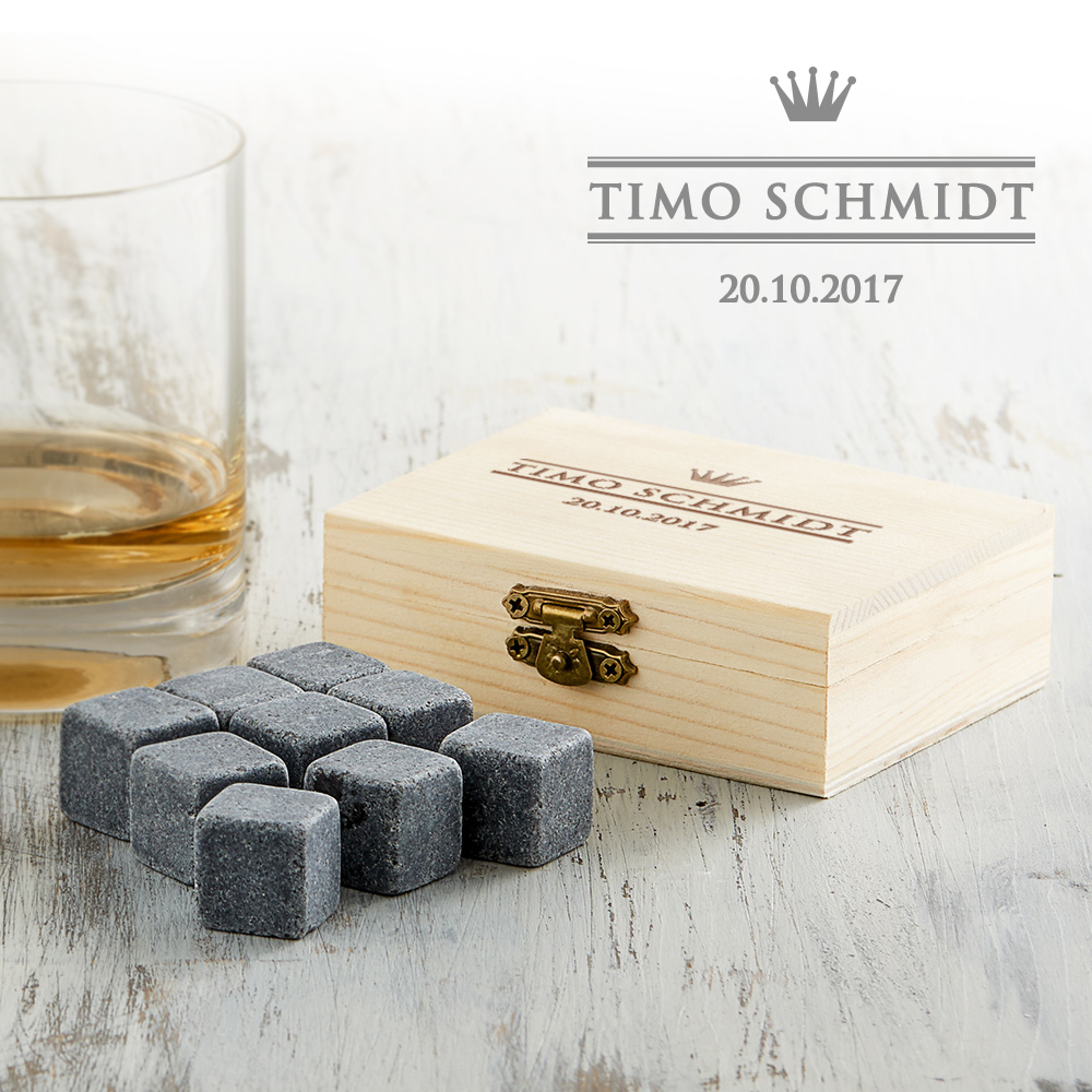 Whisky Steine in Holzkiste mit Gravur - Royal 3150
