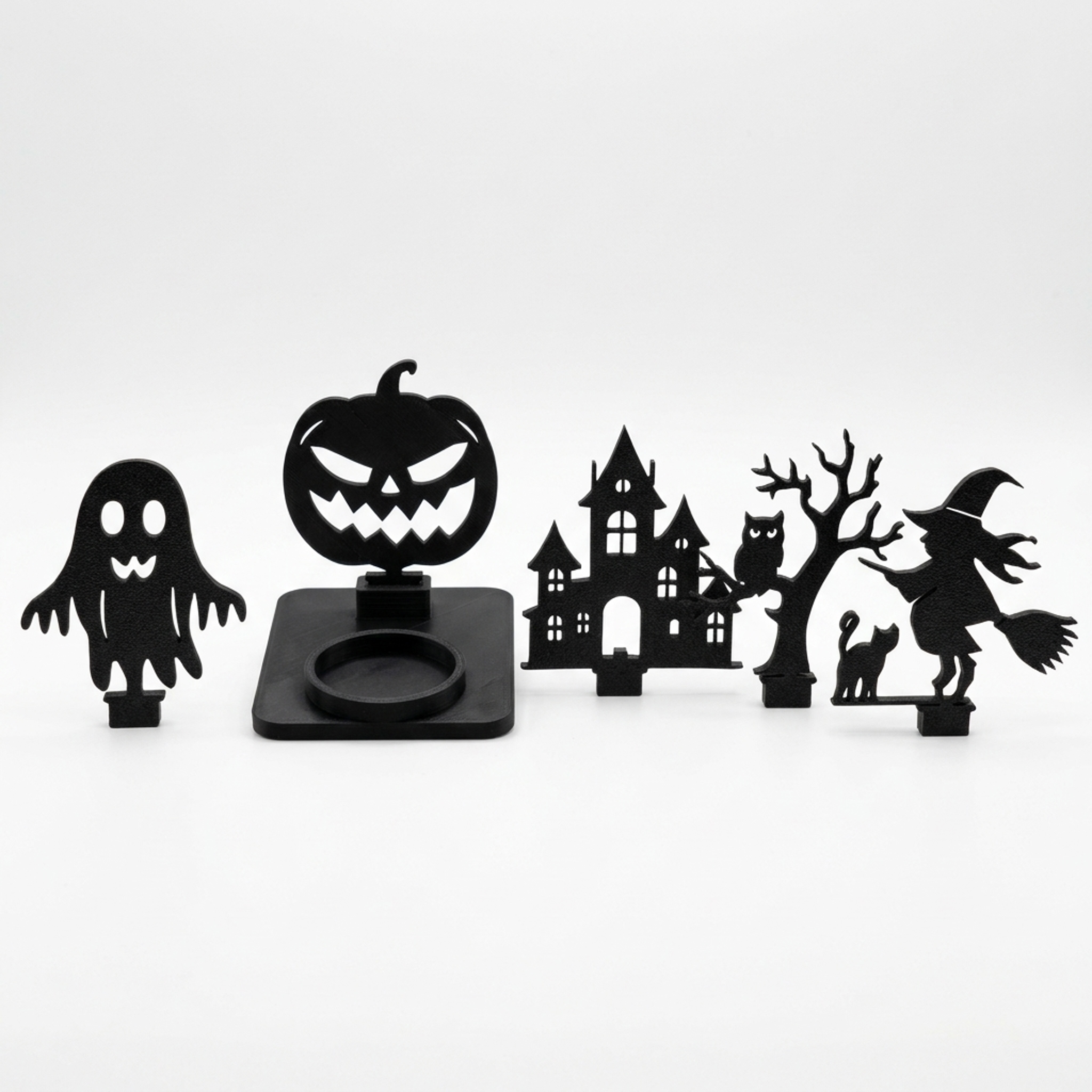 Halloween-Teelichthalter Komplettset – 5 Schattenmotive Halloween-Teelichthalter Komplettset – 5 Schattenmotive