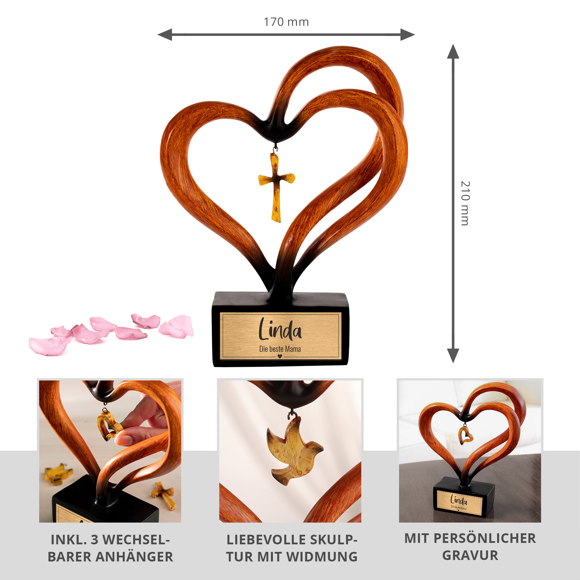 Holz Herz Skulptur - Beste Mama 0021-0008-DE-0003 - 1