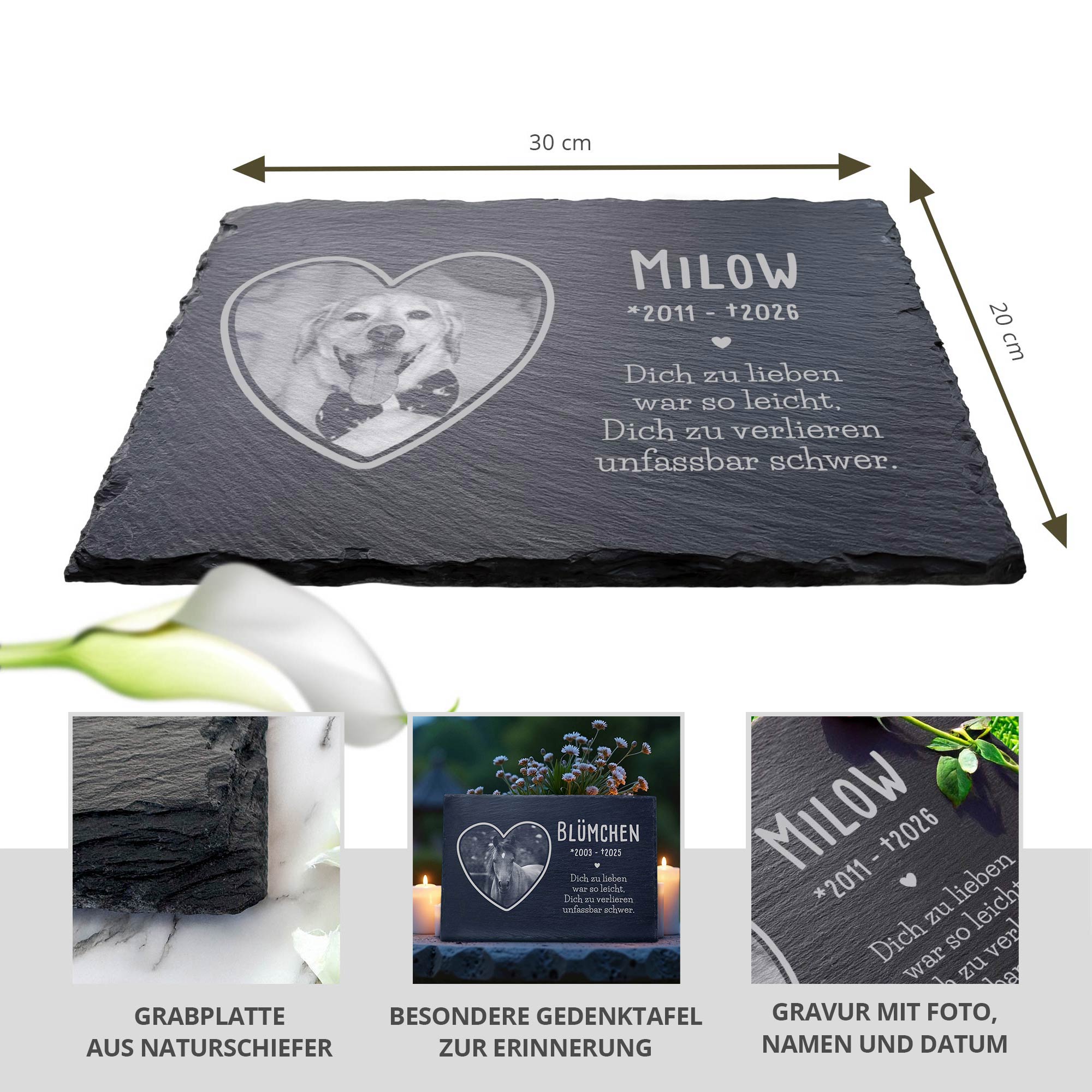 Grabplatte zur Trauer Haustier - Schiefer Gedenktafel mit Foto