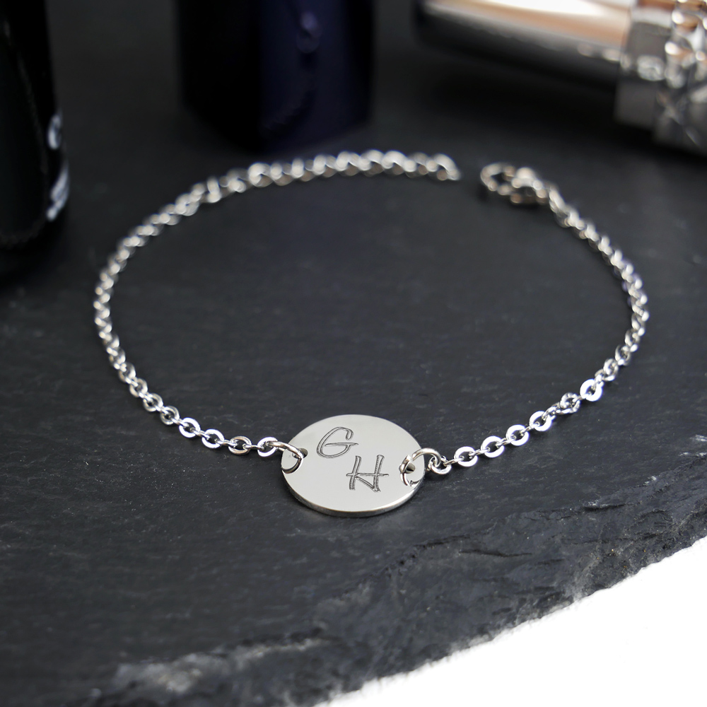 Armband Silber mit runder Plakette - Initialen 3710