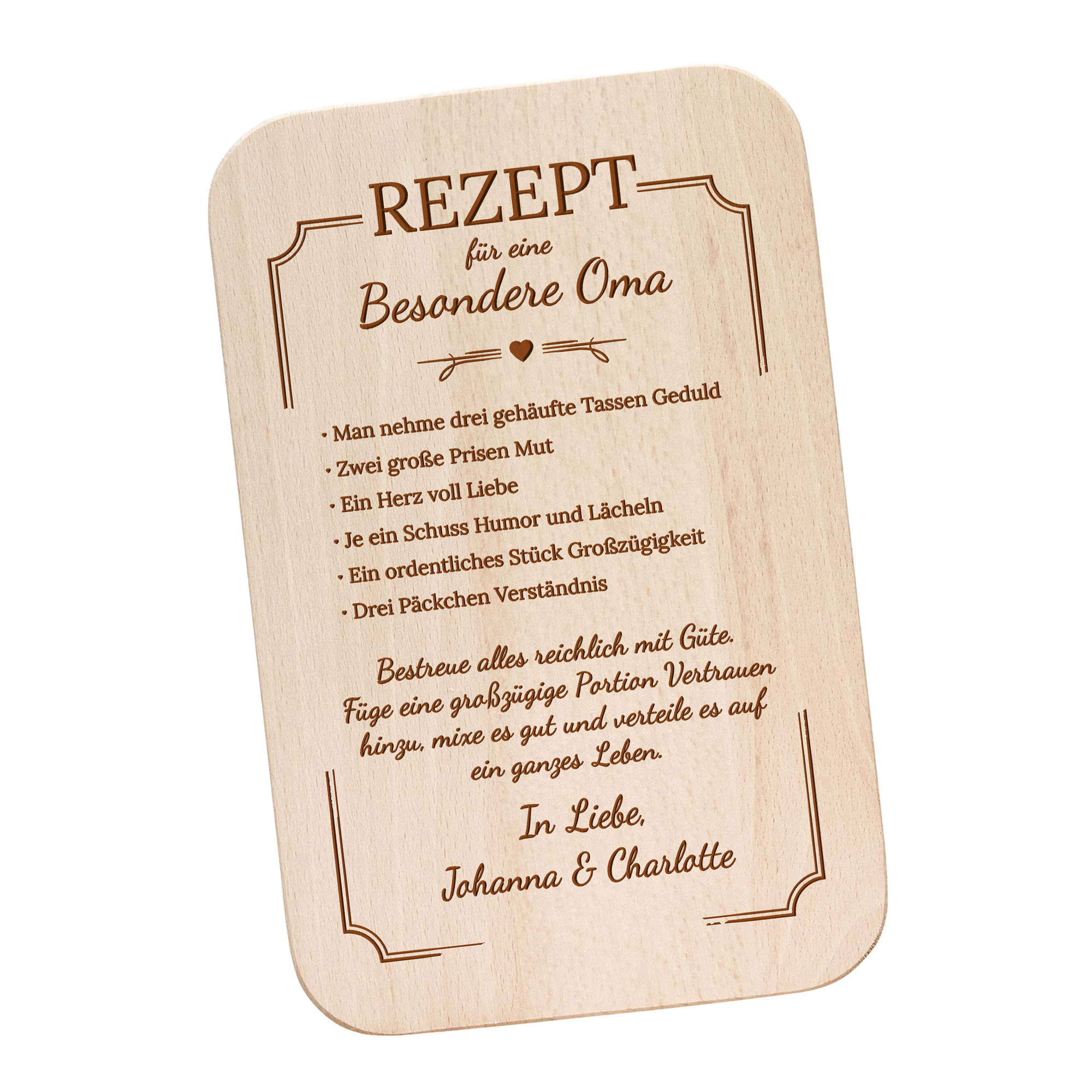 Graviertes Frühstücksbrettchen - Oma Rezept
