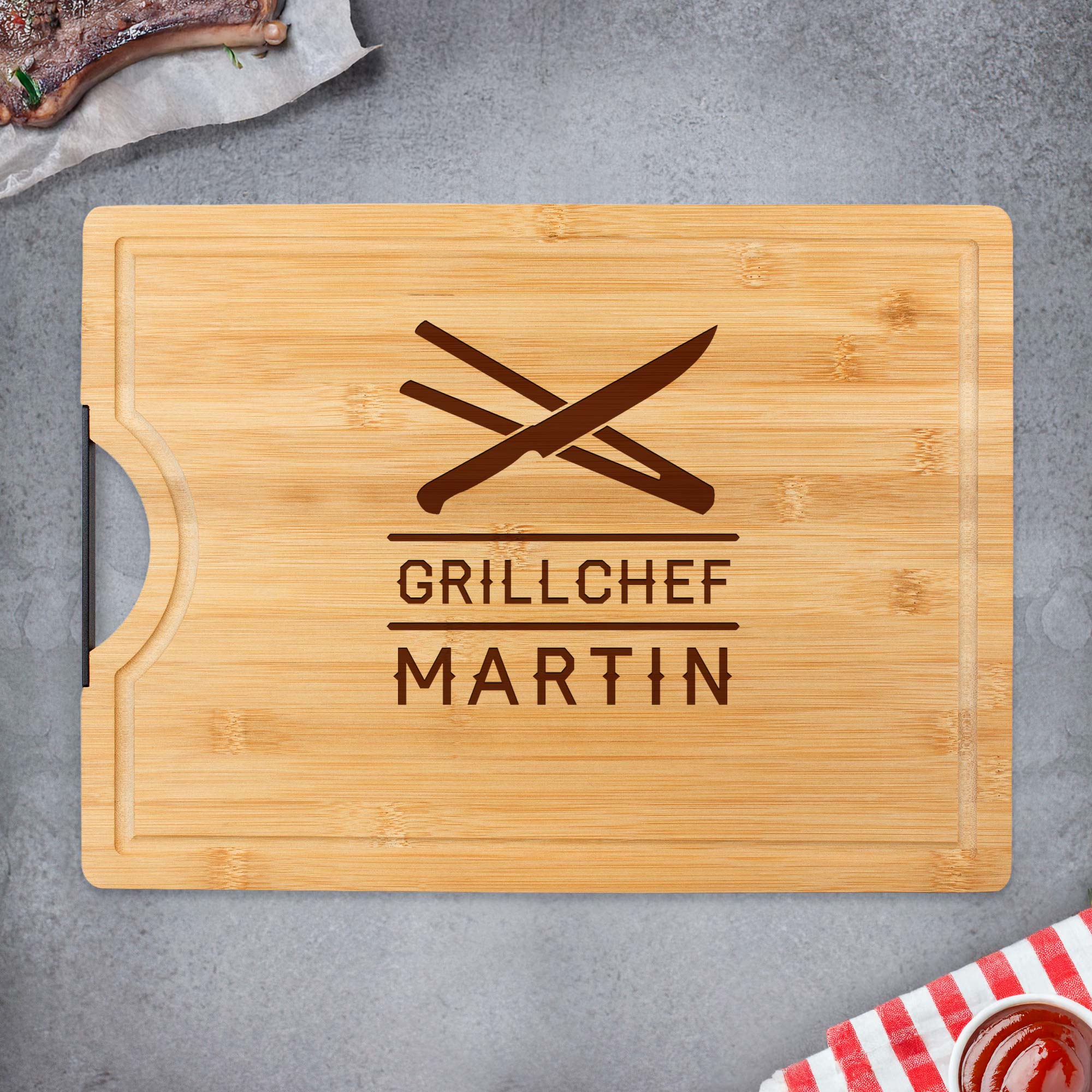 Bambusholz Schneidebrett mit Grillchef Gravur