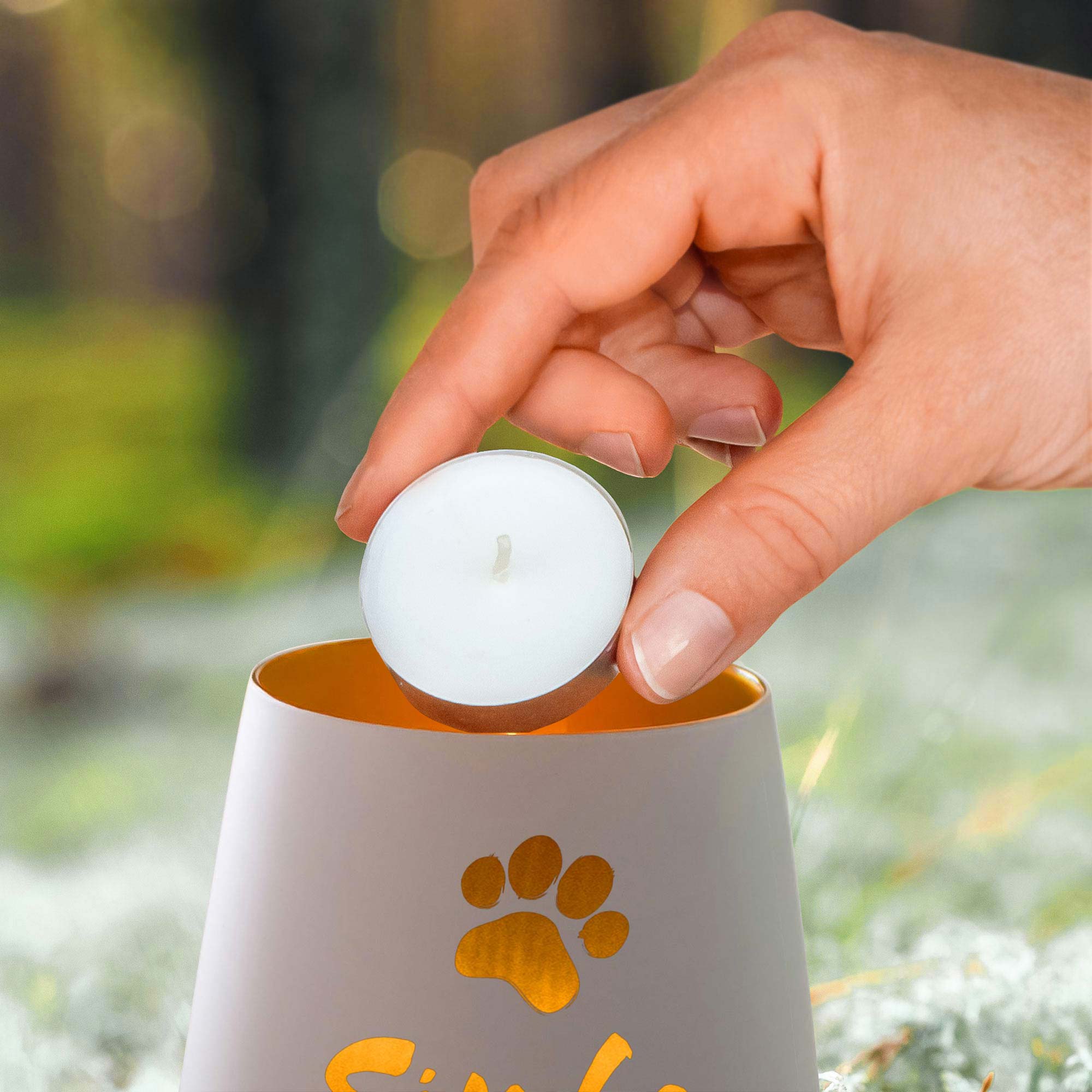Weißes Windlicht zur Trauer - Katze
