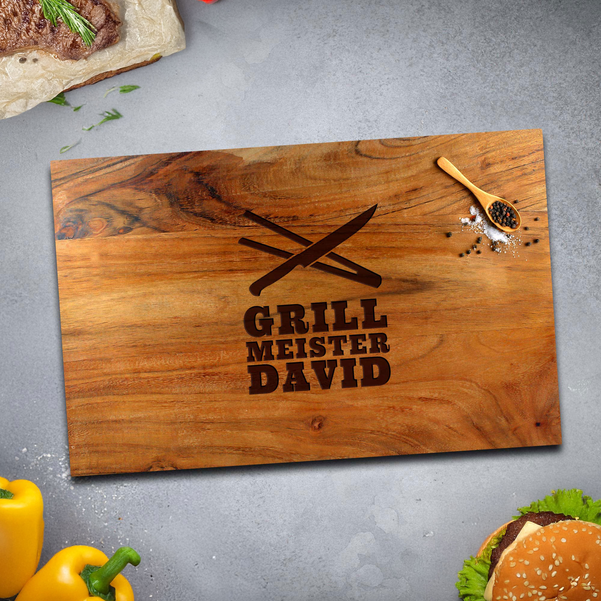 Schneideblock mit Griffmulden - Grillmeister Gravur