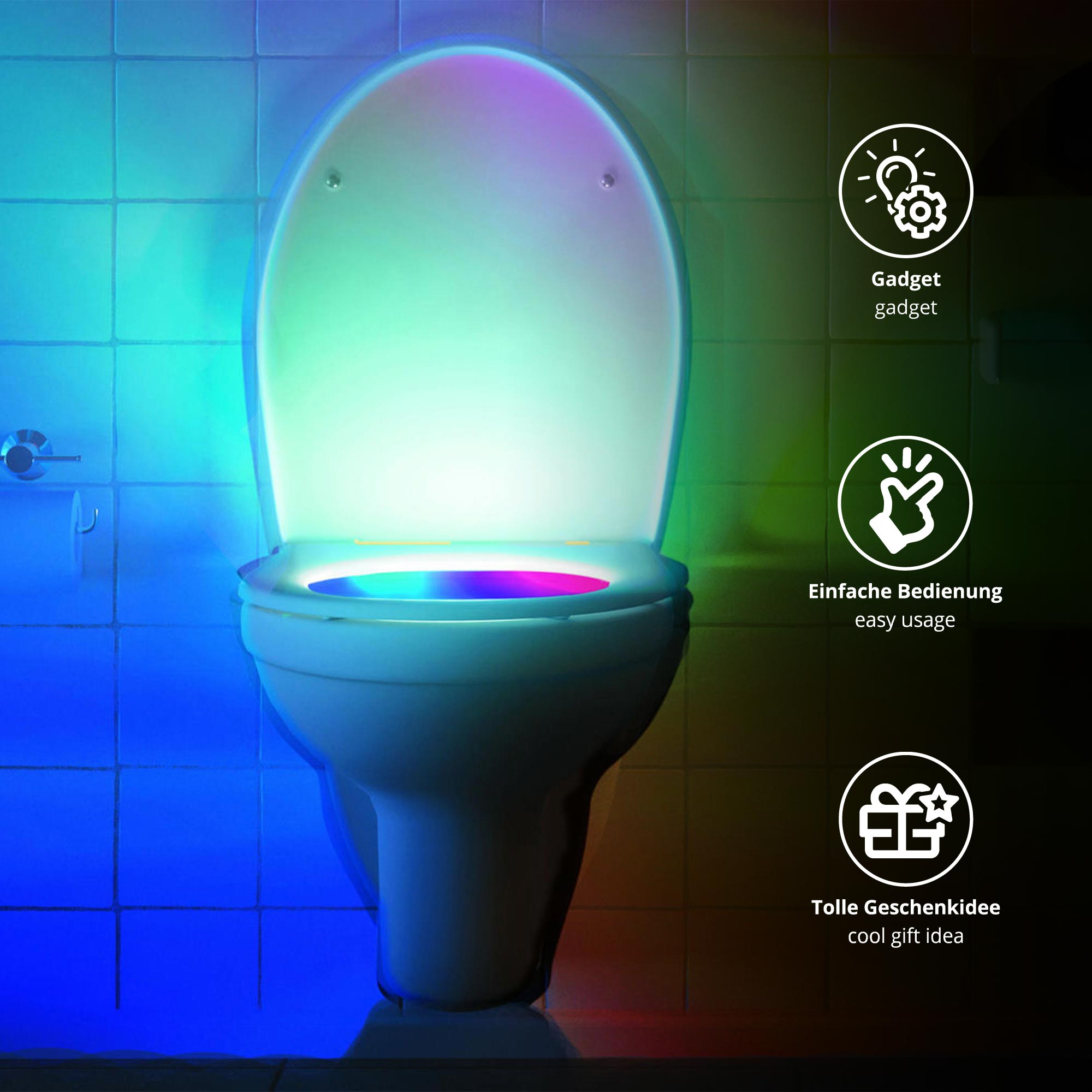 Techno Toilettenlicht mit Bewegungsmelder und Farbwechsel Techno Toilettenlicht mit Bewegungsmelder und Farbwechsel