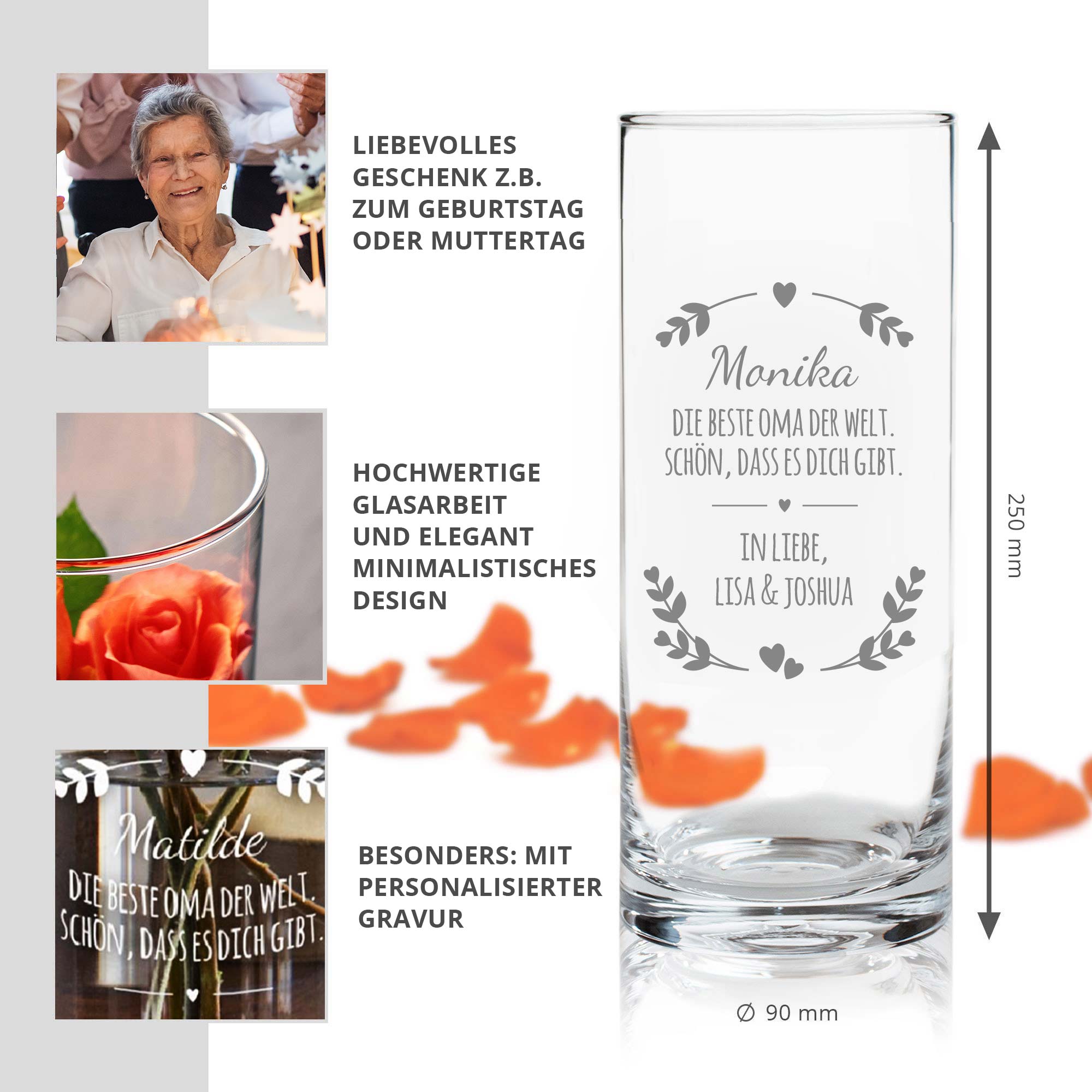 Runde Vase mit Gravur - Beste Oma Runde Vase mit Gravur - Beste Oma