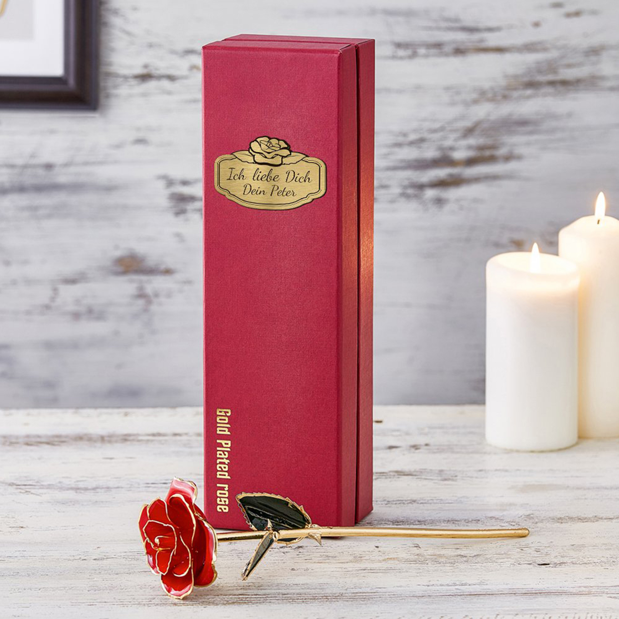 Vergoldete Rose mit personalisierter Geschenkbox 3430 - 1