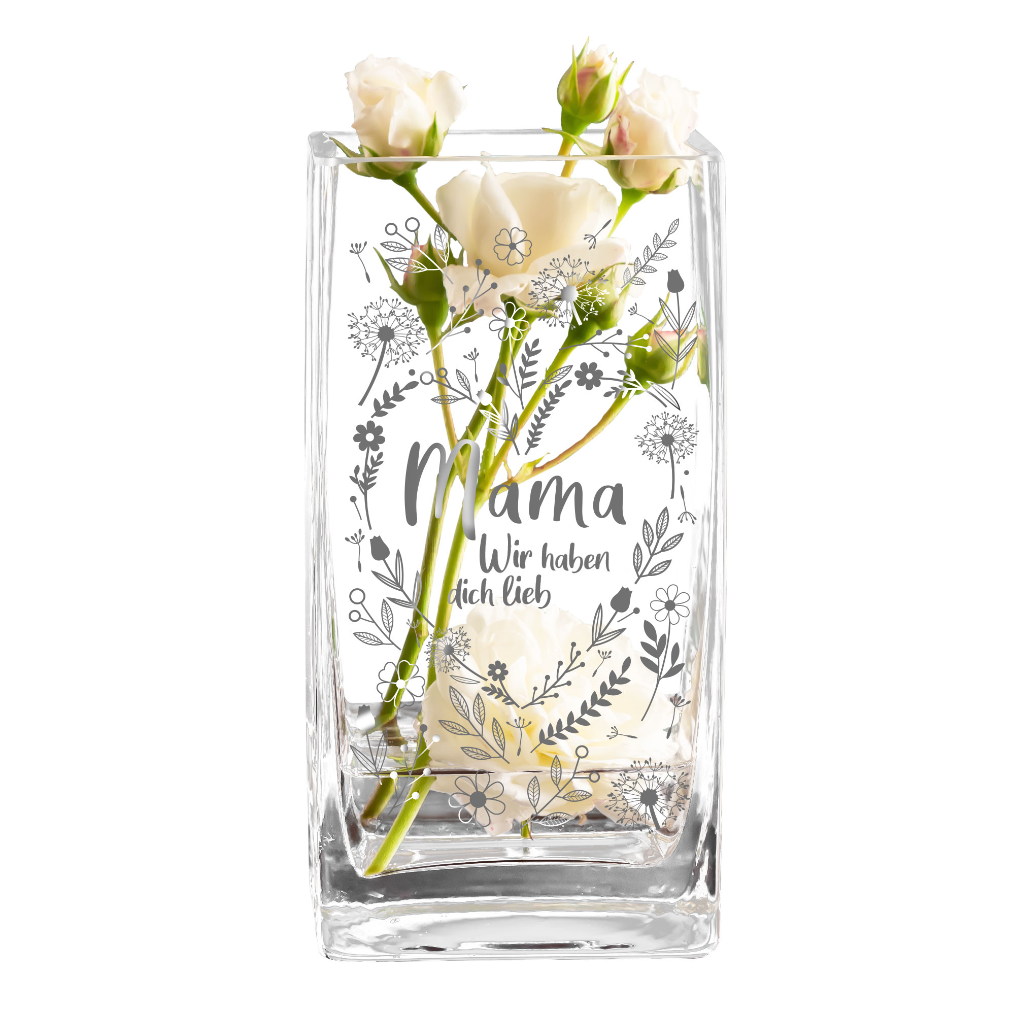 Eckige Vase - Blumenherz für Mama