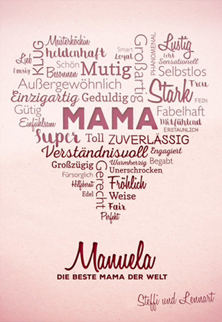 Herz aus Worten - personalisiertes Bild für Mama