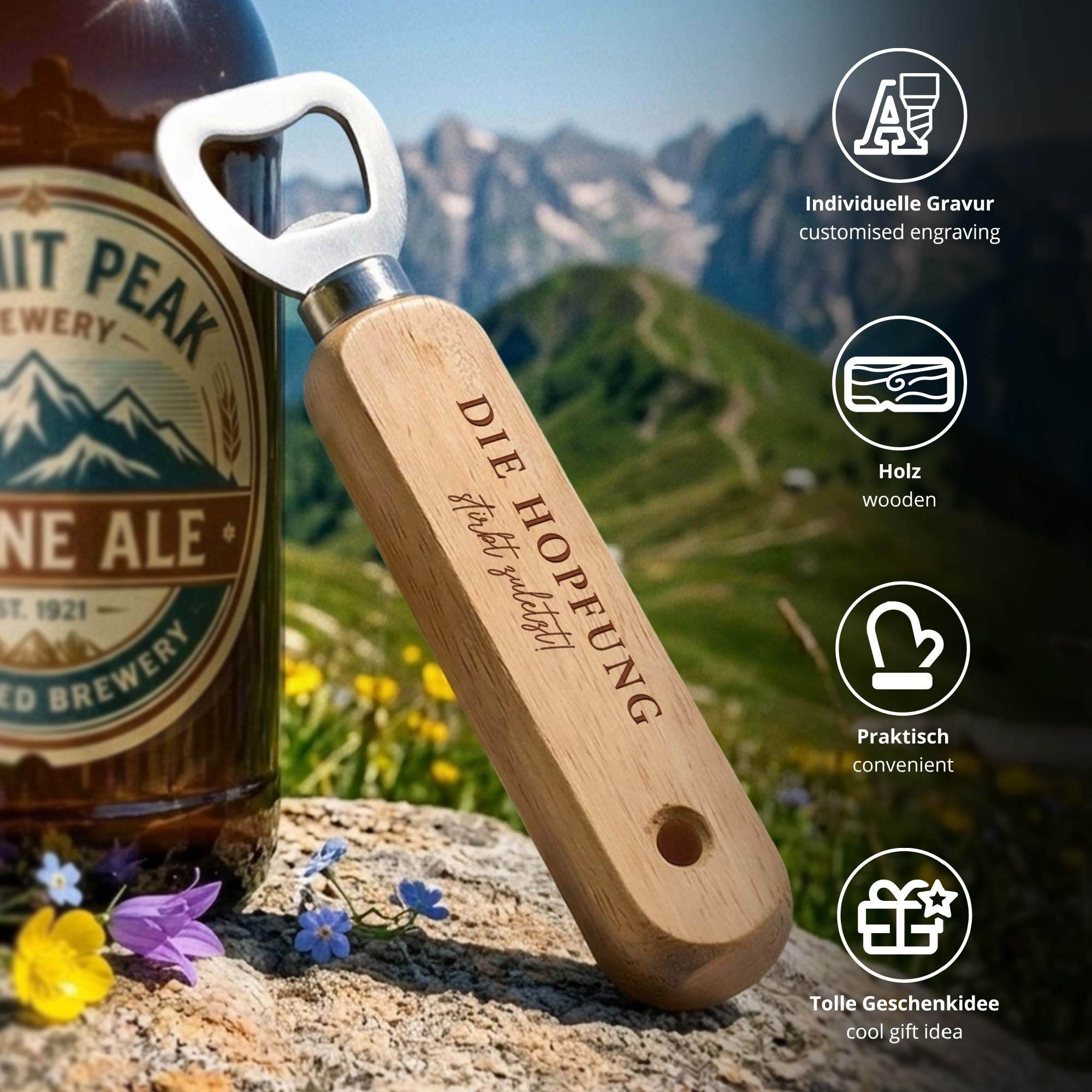 Personalisierter Flaschenöffner aus Holz