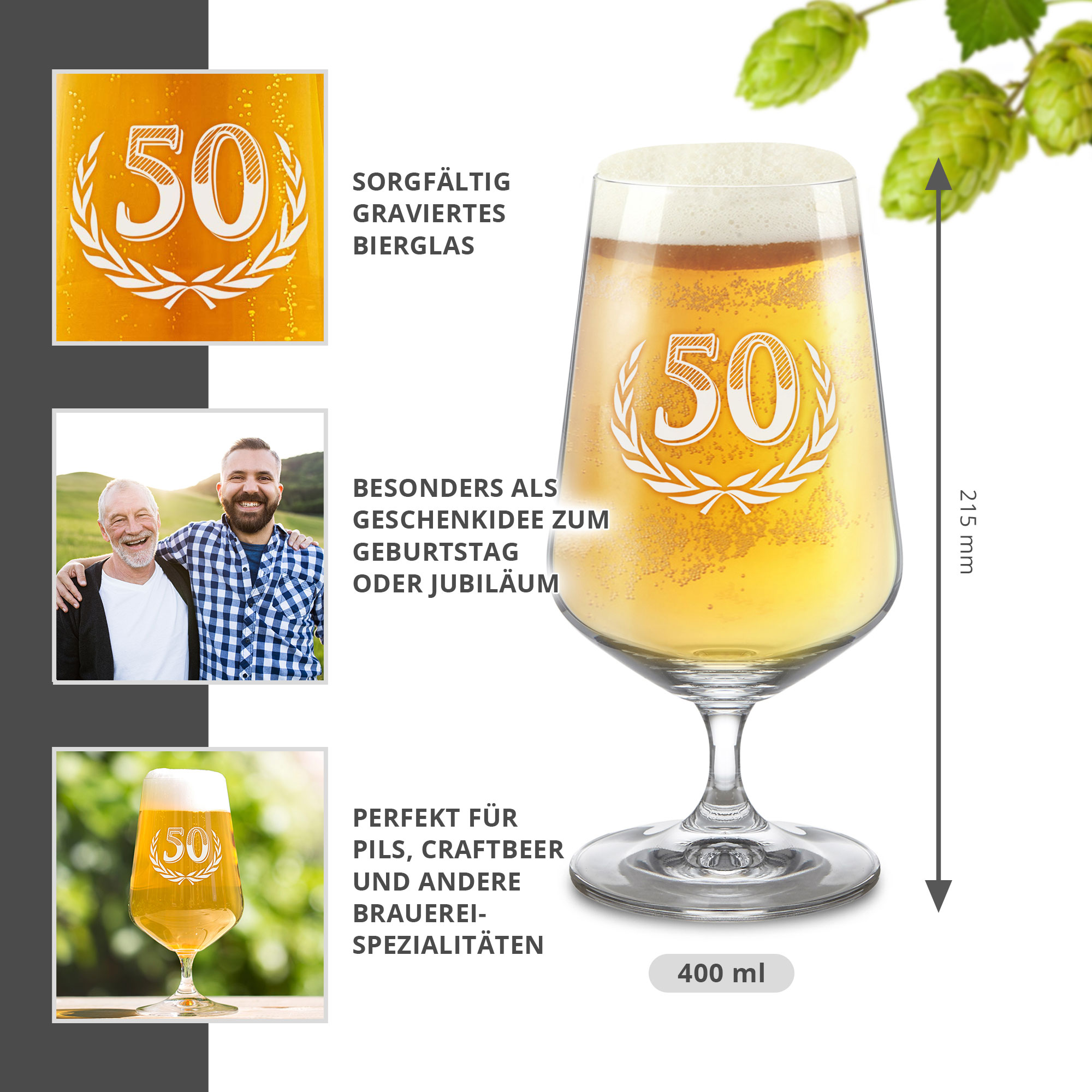 Bierglas mit Gravur zum 50. Geburtstag