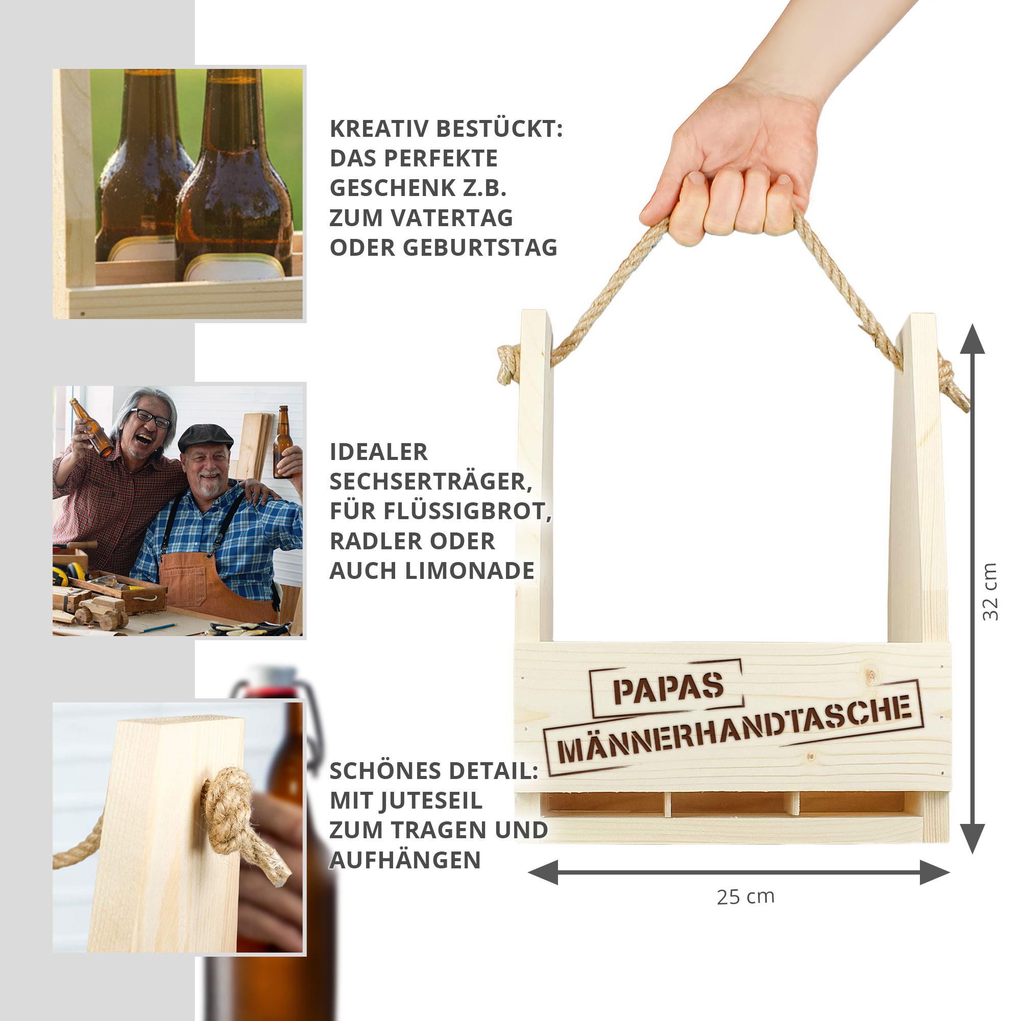 Flaschenträger mit Gravur - Papas Männerhandtasche