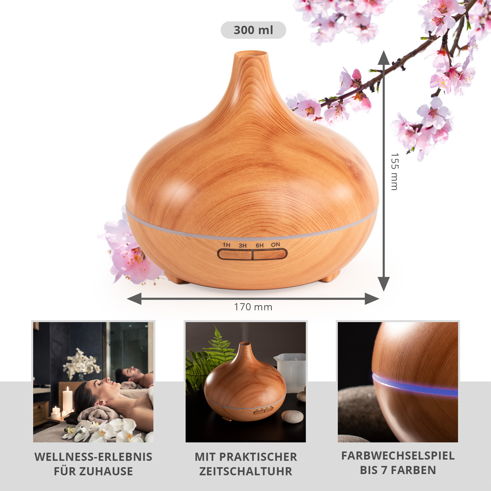 Luftbefeuchter mit Aroma Diffuser und LED Farbwechsel