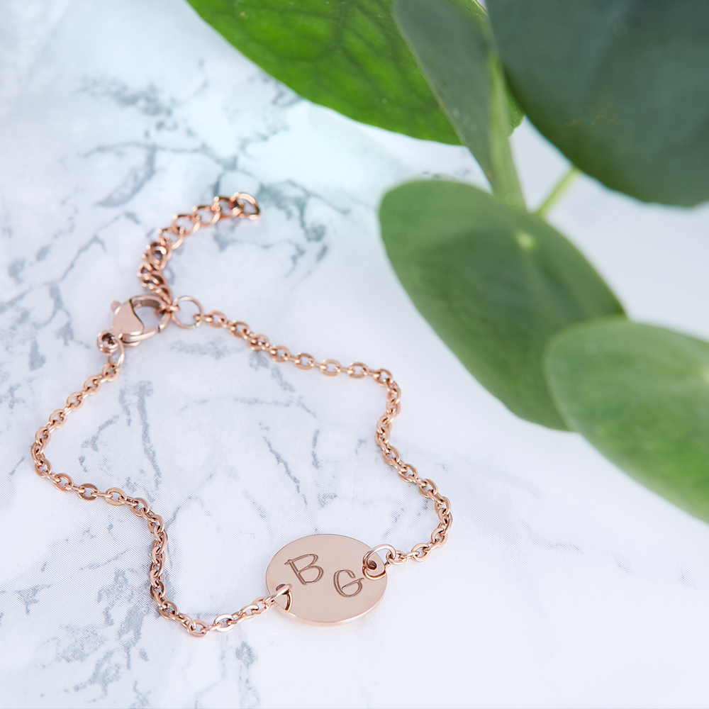 Armband Rosegold mit runder Plakette - Initialen